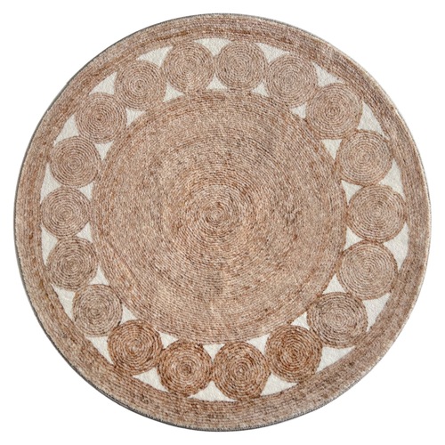 Used Beige Round Rug – Soft Printed Polyester Rug for sale on AptDeco