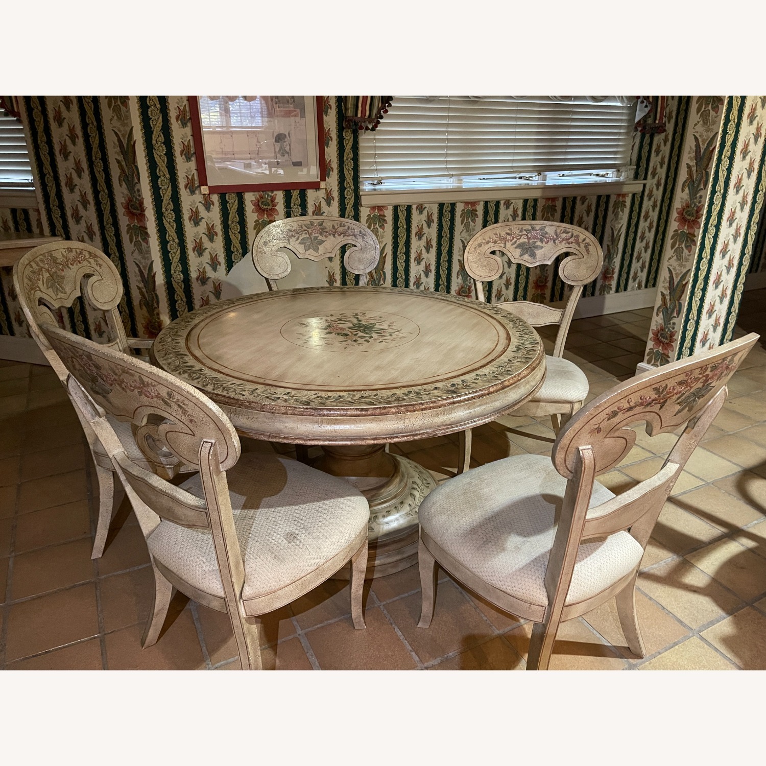 Pedestal Designer Painted Table-6  Matching Chairs - image-7