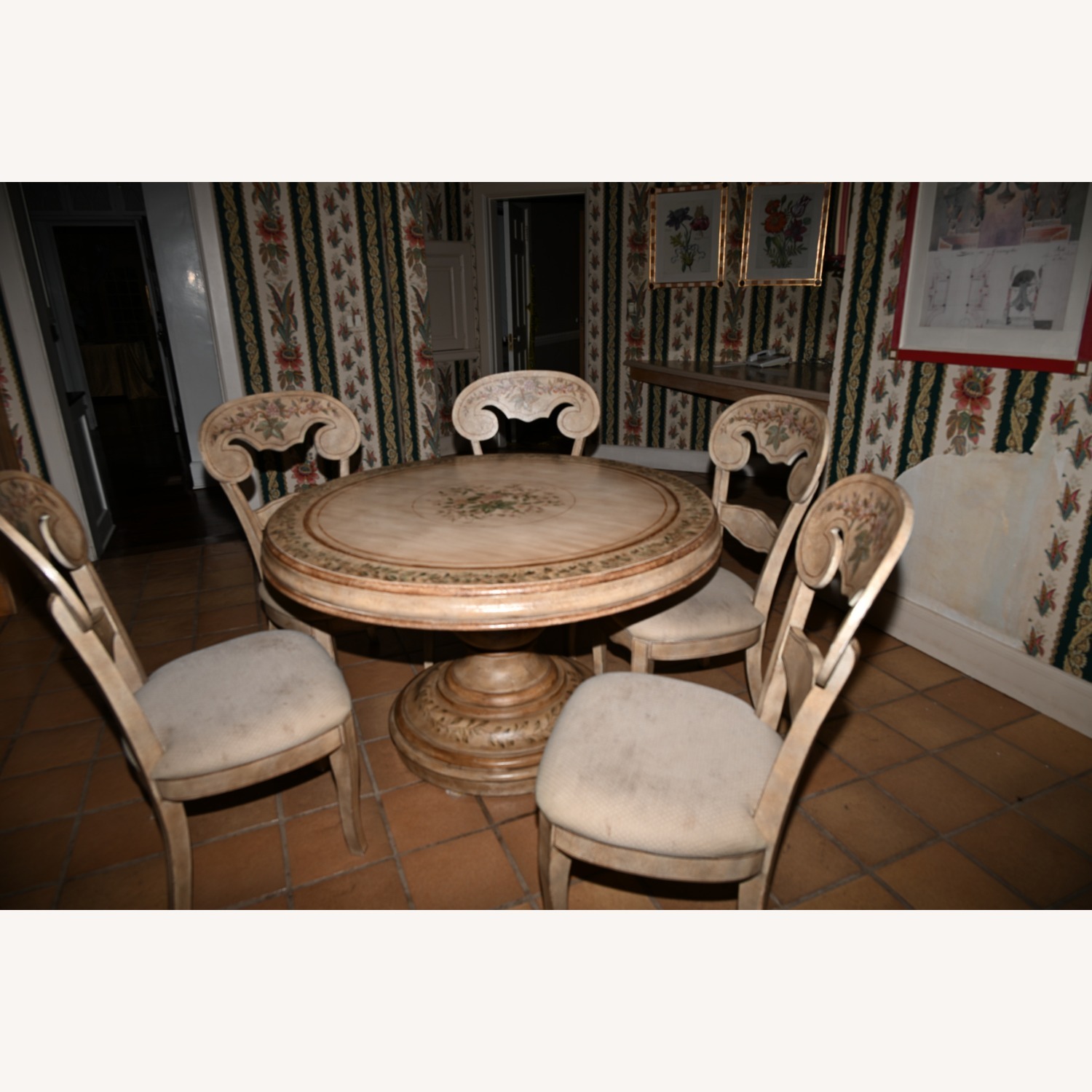 Pedestal Designer Painted Table-6  Matching Chairs - image-1