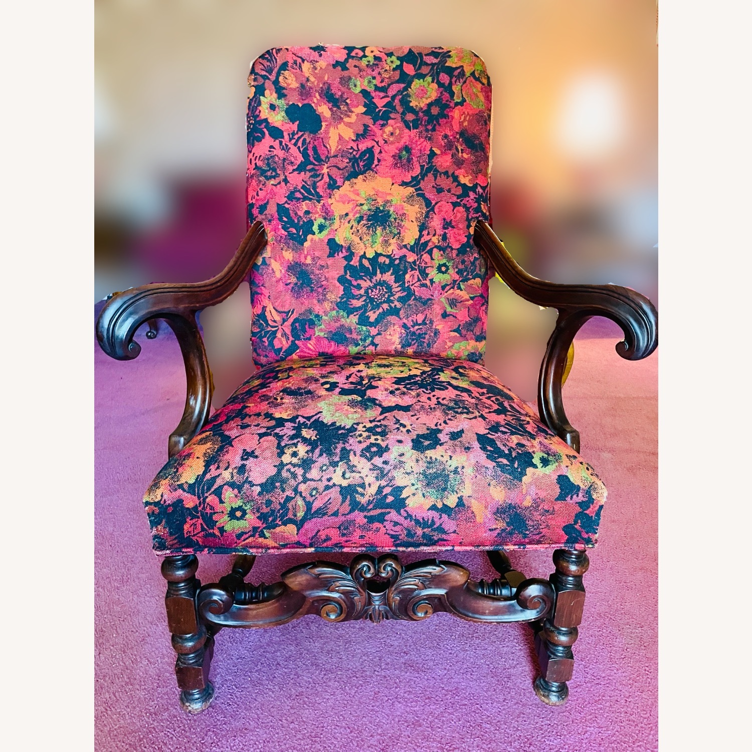 Antique Armchair with Floral Upholstery - image-1