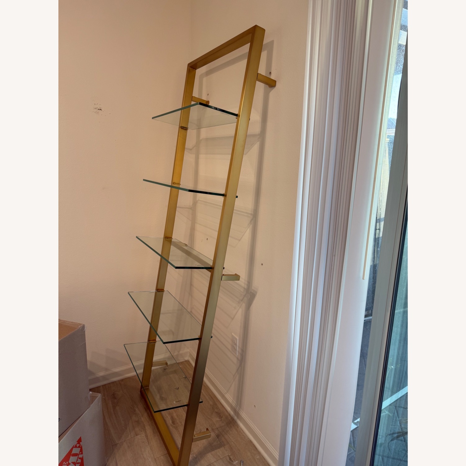 CB2 Tesso Brass Metal Wall Mount Bookshelf - image-1
