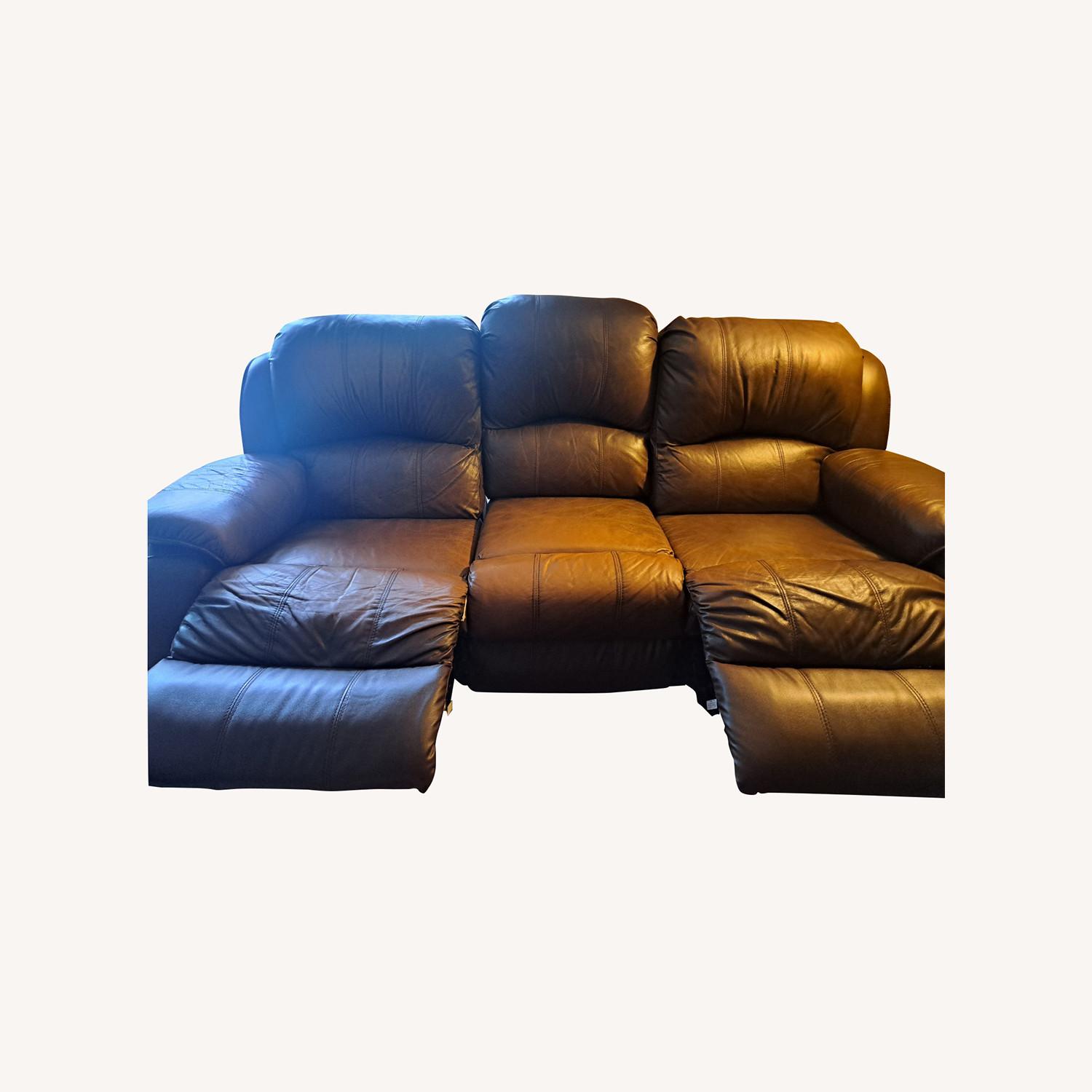 Brown Leather Manual Recliner Sofa - image-0
