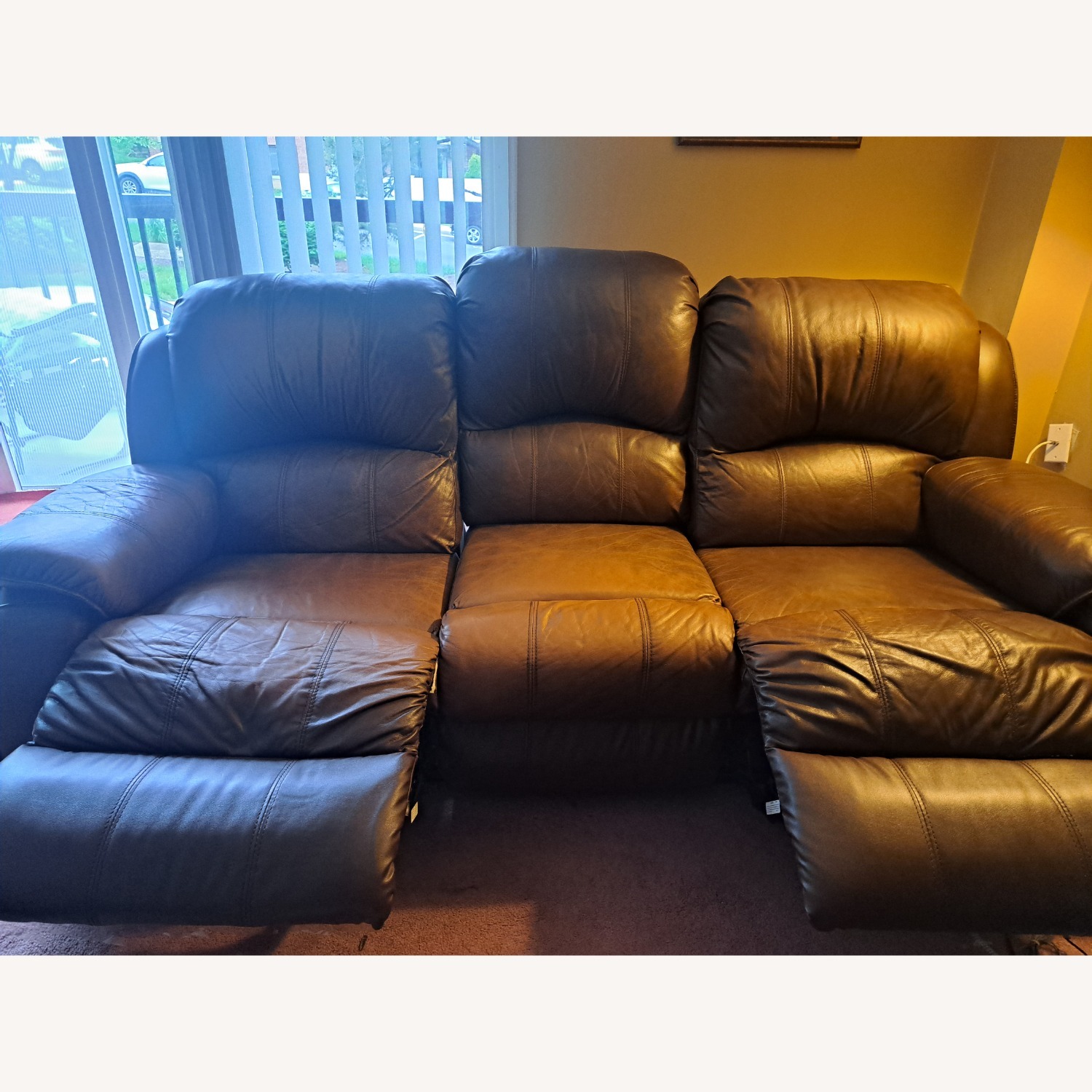 Brown Leather Manual Recliner Sofa - image-1