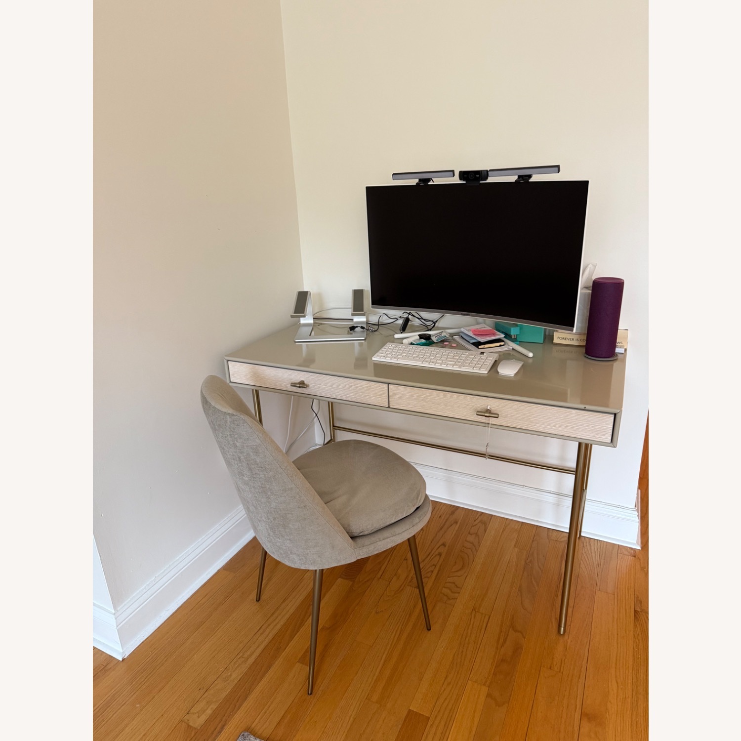 West Elm Gray and White Desk - image-1