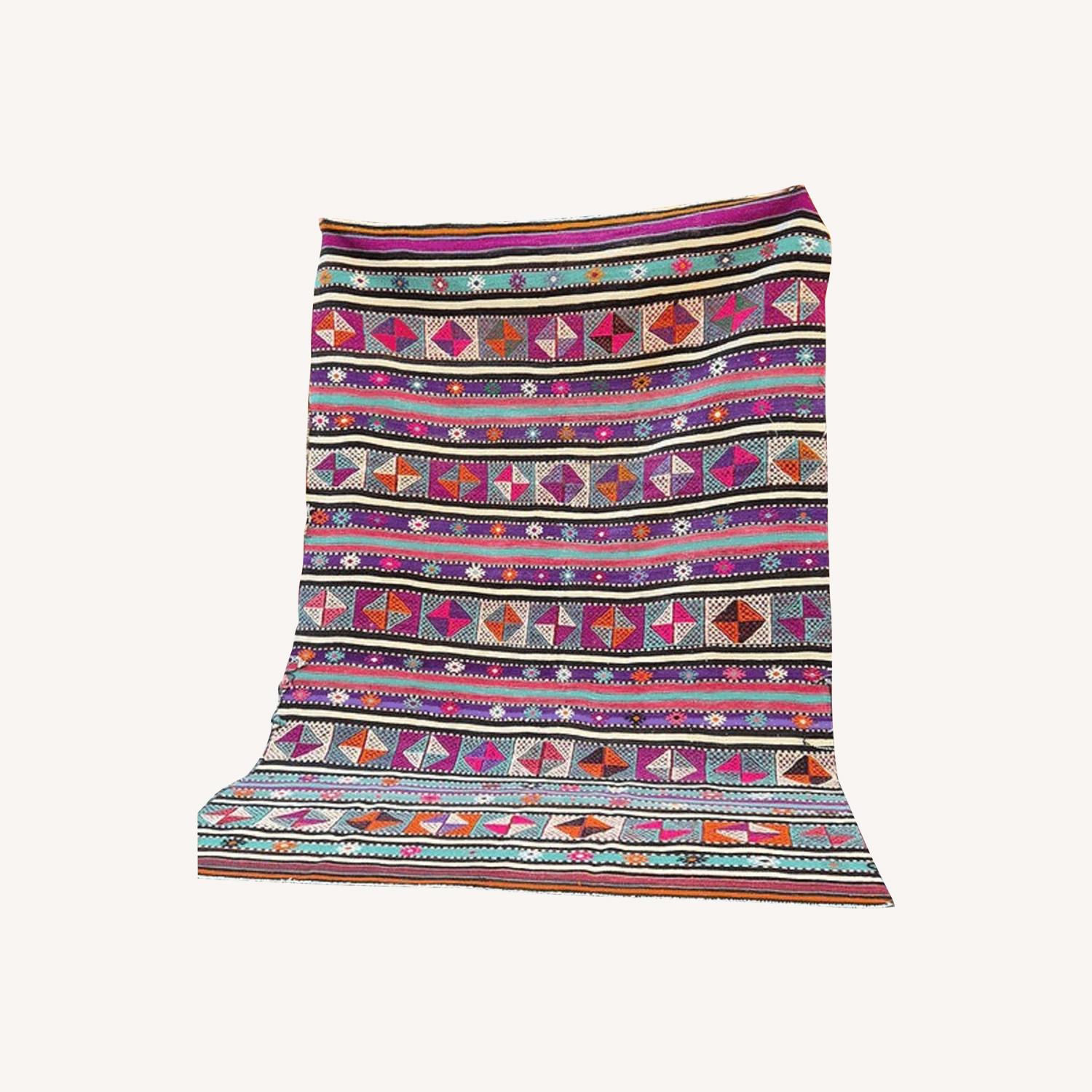 Vintage Turkish Stripped Flat-Weave Plum/Raspberry - image-0