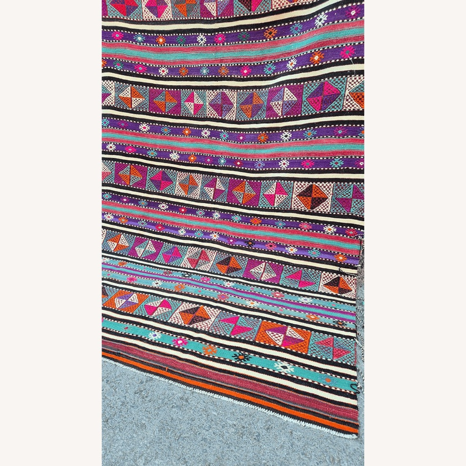 Vintage Turkish Stripped Flat-Weave Plum/Raspberry - image-2