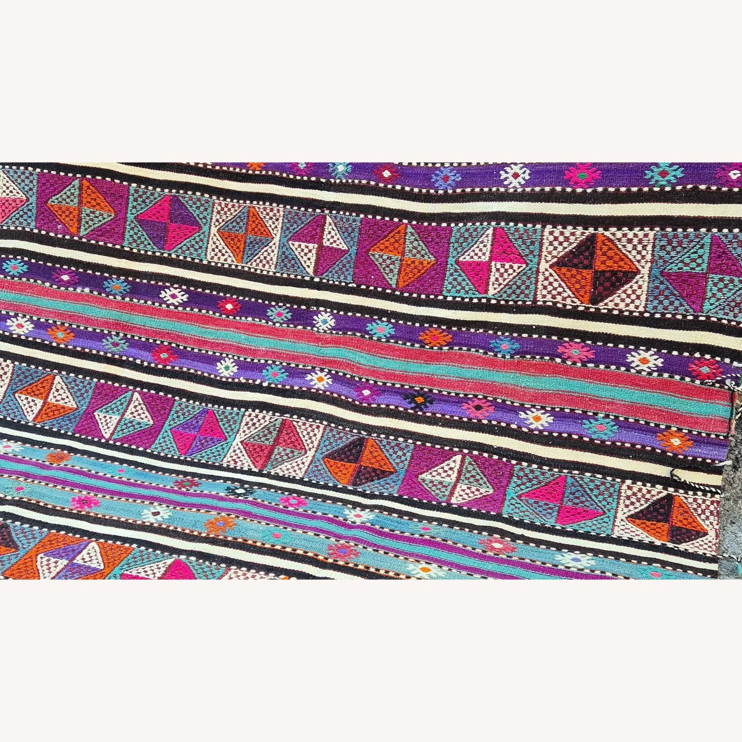 Vintage Turkish Stripped Flat-Weave Plum/Raspberry - image-1