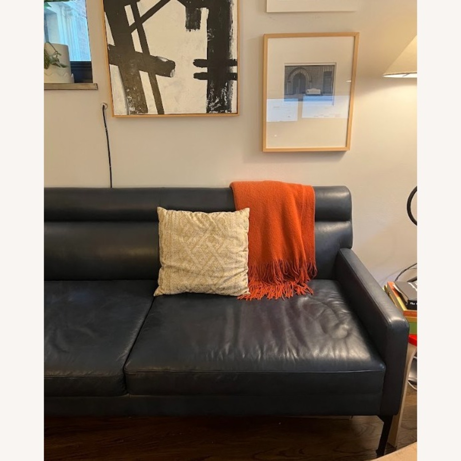 West Elm Blue Leather Loveseat - image-3