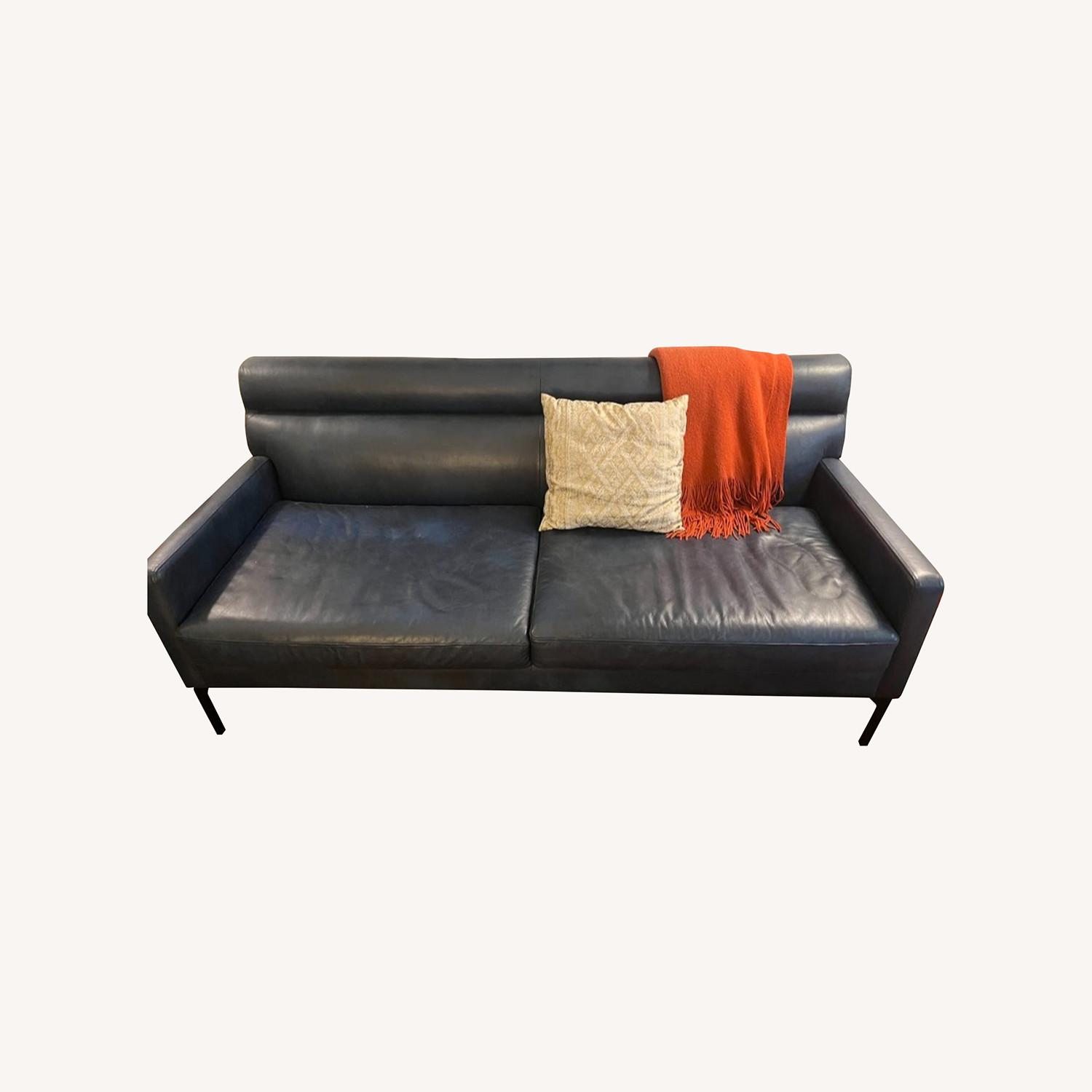 West Elm Blue Leather Loveseat - image-0