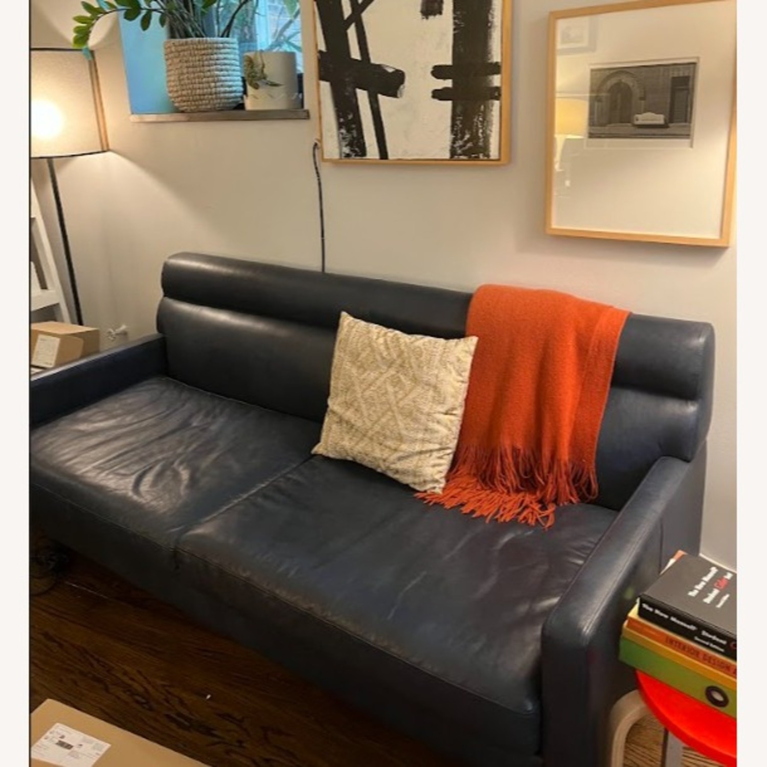 West Elm Blue Leather Loveseat - image-2