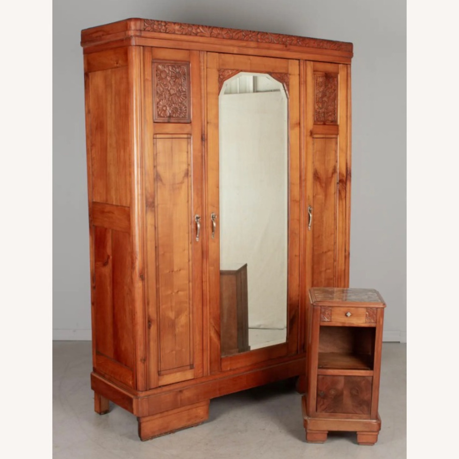 French ArtDeco Armoire & Matching Marble-Top Table - image-1