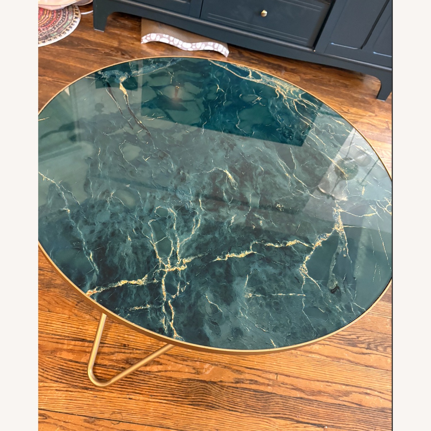Round Coffee Table with Green Marble Top - image-4