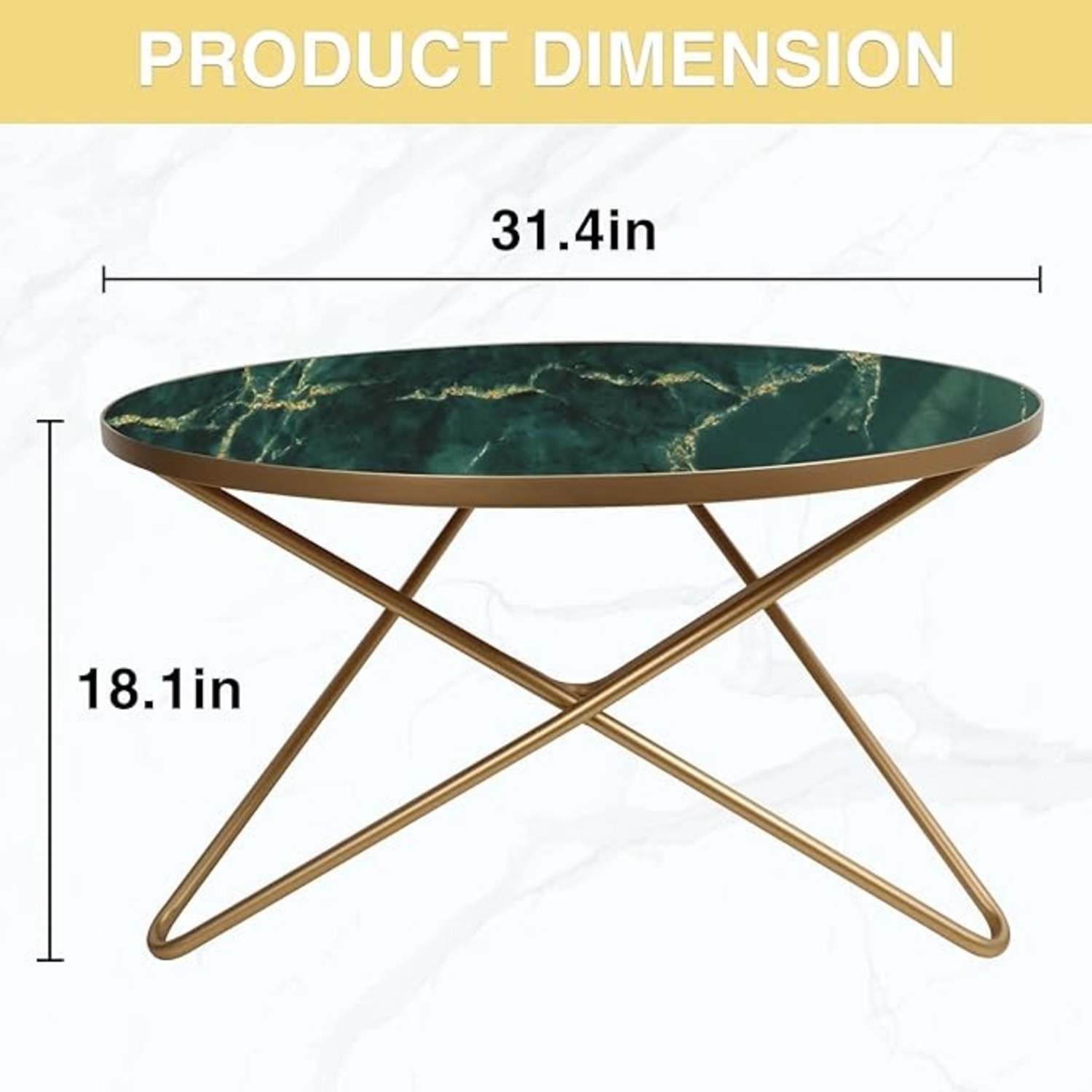 Round Coffee Table with Green Marble Top - image-2