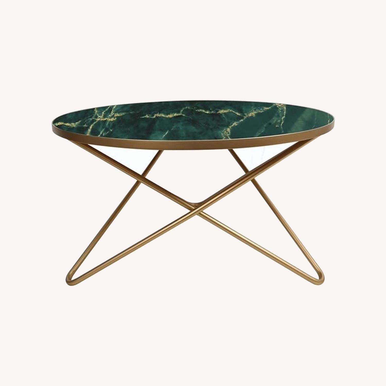 Round Coffee Table with Green Marble Top - image-0