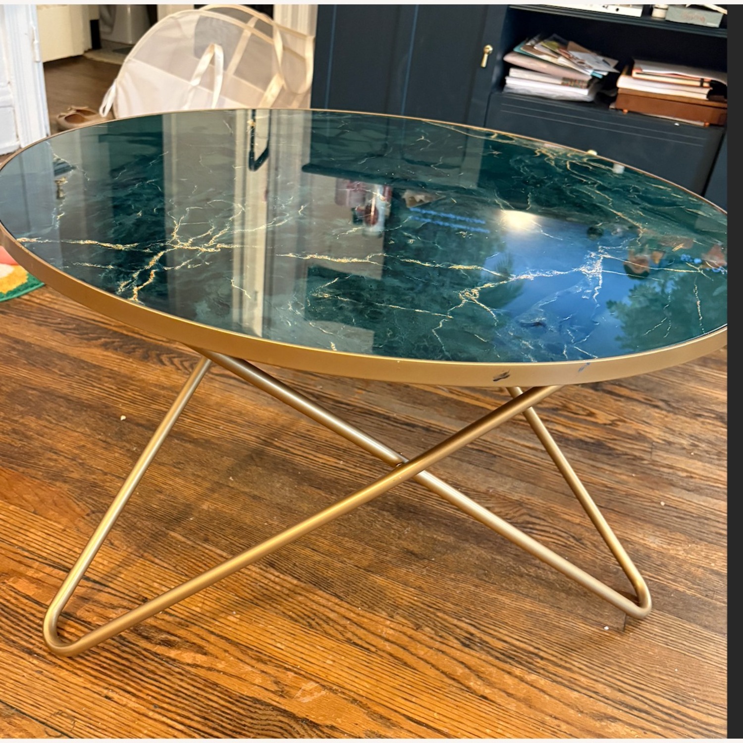 Round Coffee Table with Green Marble Top - image-3