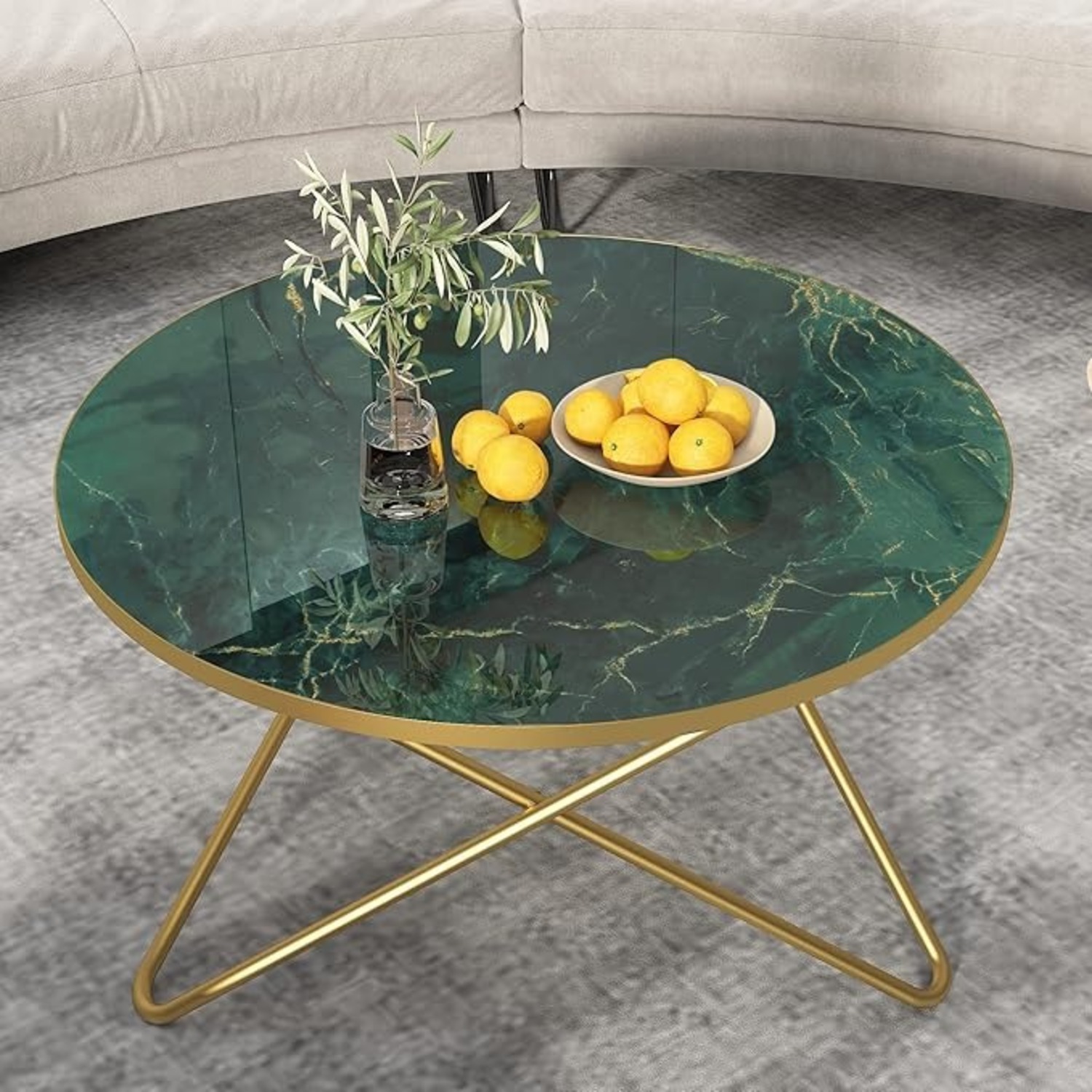 Round Coffee Table with Green Marble Top - image-1