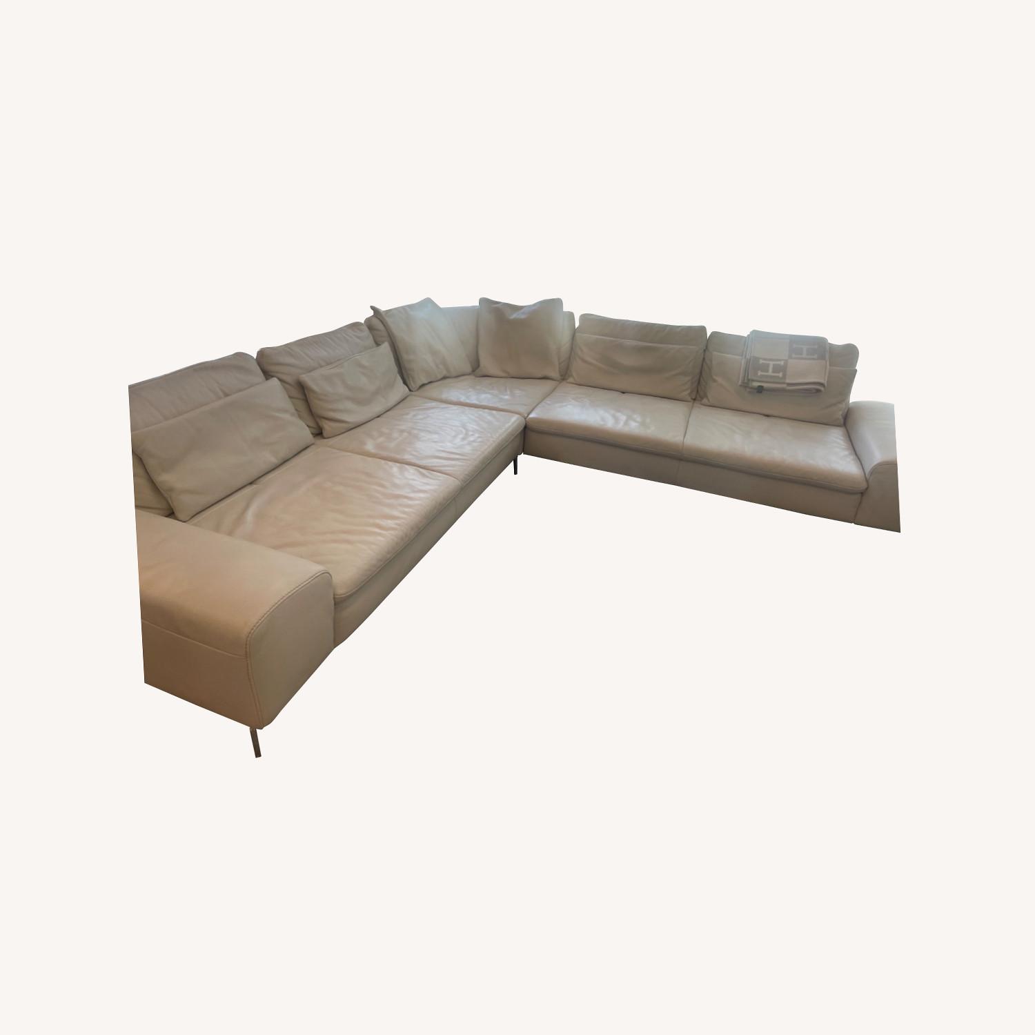 Beige Leather Sectional Sofa - image-0
