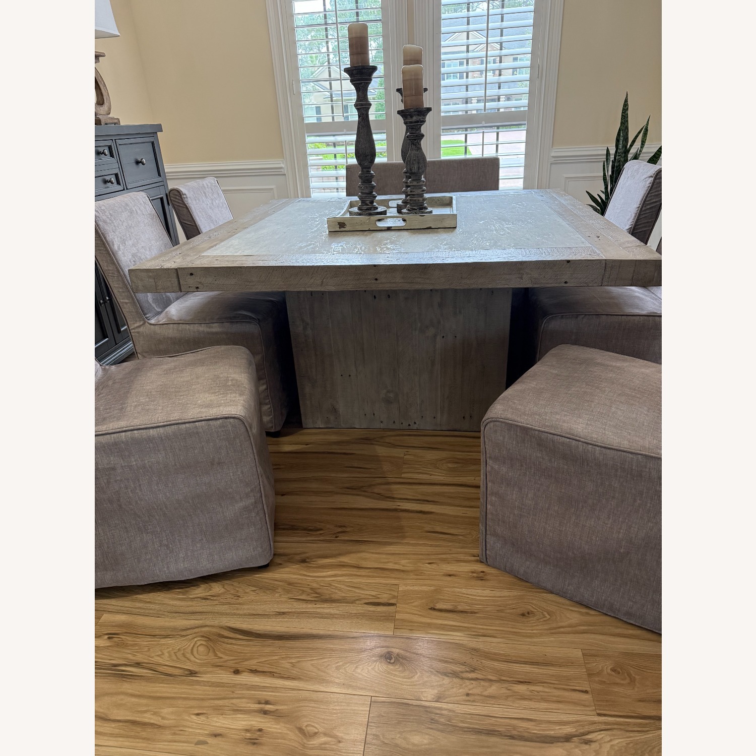 Square Wood Table with 8 Cloth Chairs - image-2