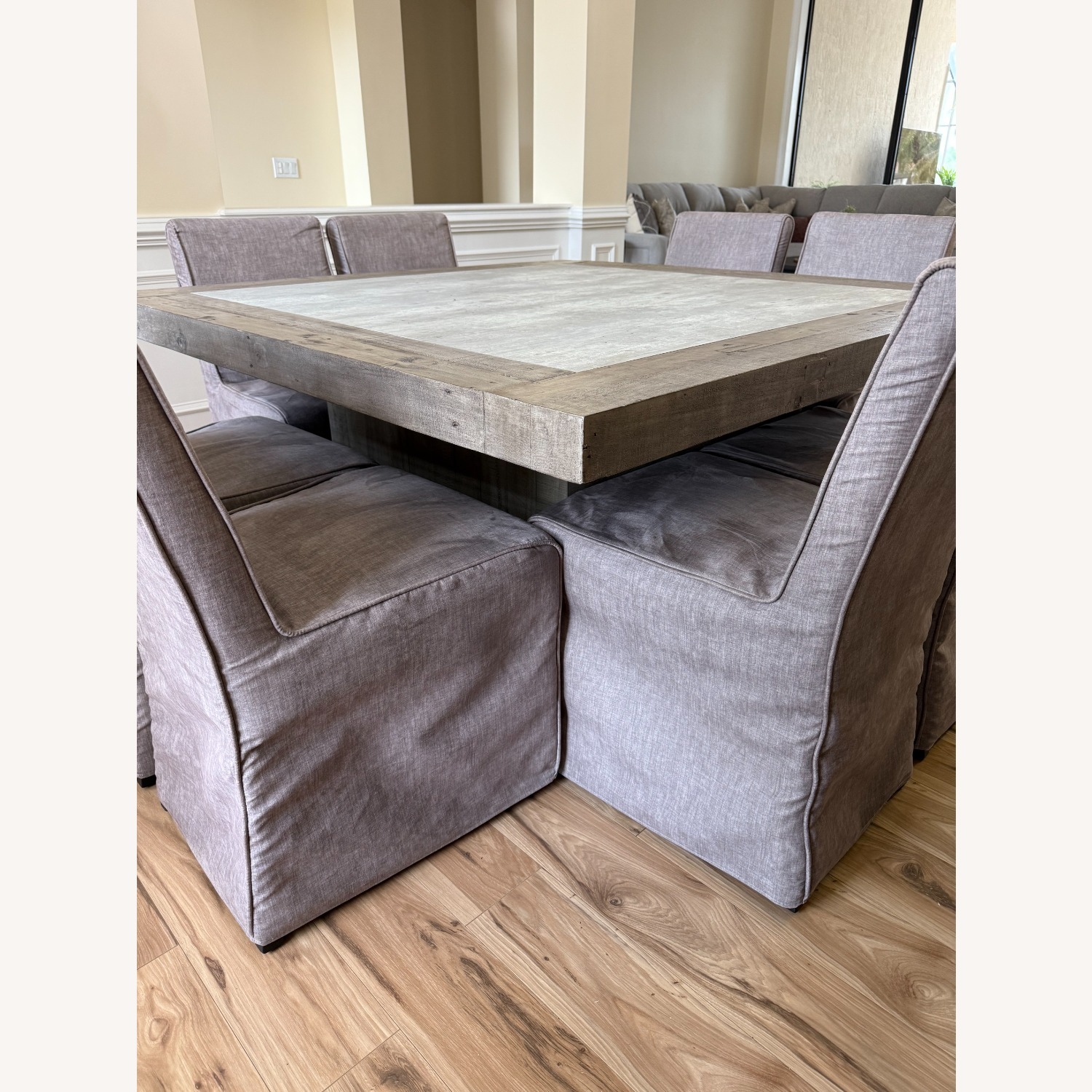 Square Wood Table with 8 Cloth Chairs - image-3