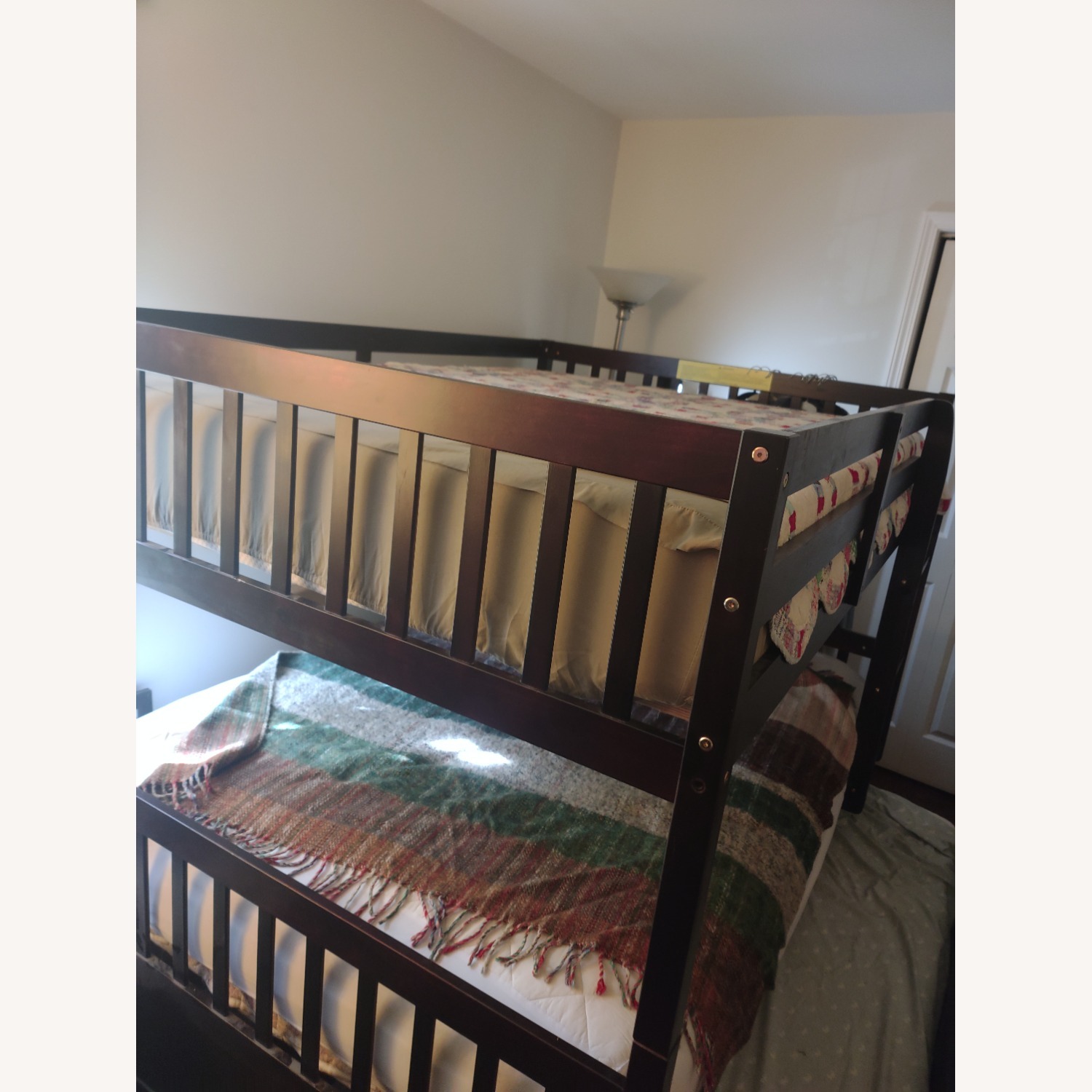 Full over Full Bunk Bed Platform Wood Bed with Ladder - image-3