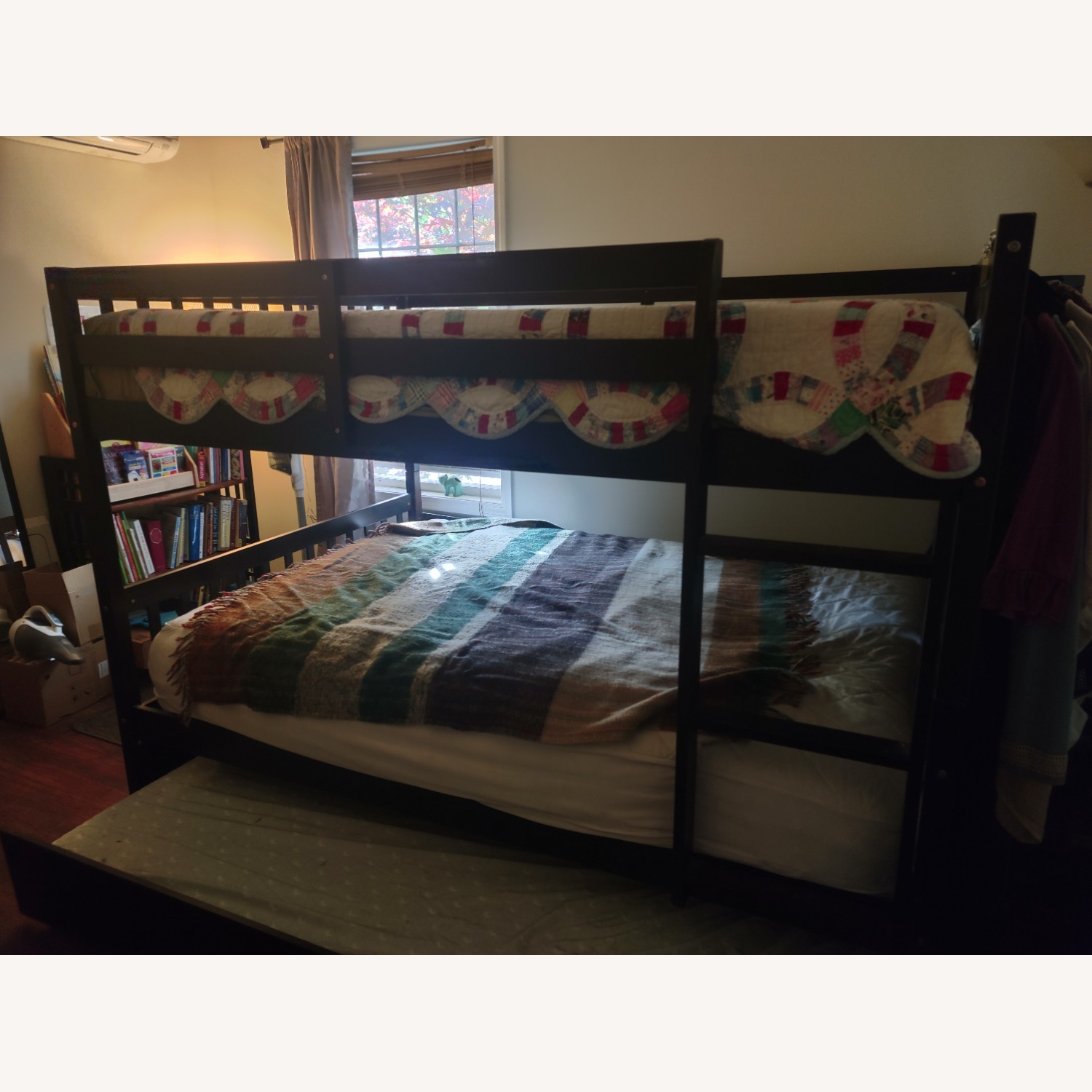 Full over Full Bunk Bed Platform Wood Bed with Ladder - image-2