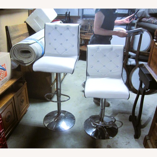 Used 2 White Vynyle Bar Stools, Chrome Pedestal for sale on AptDeco