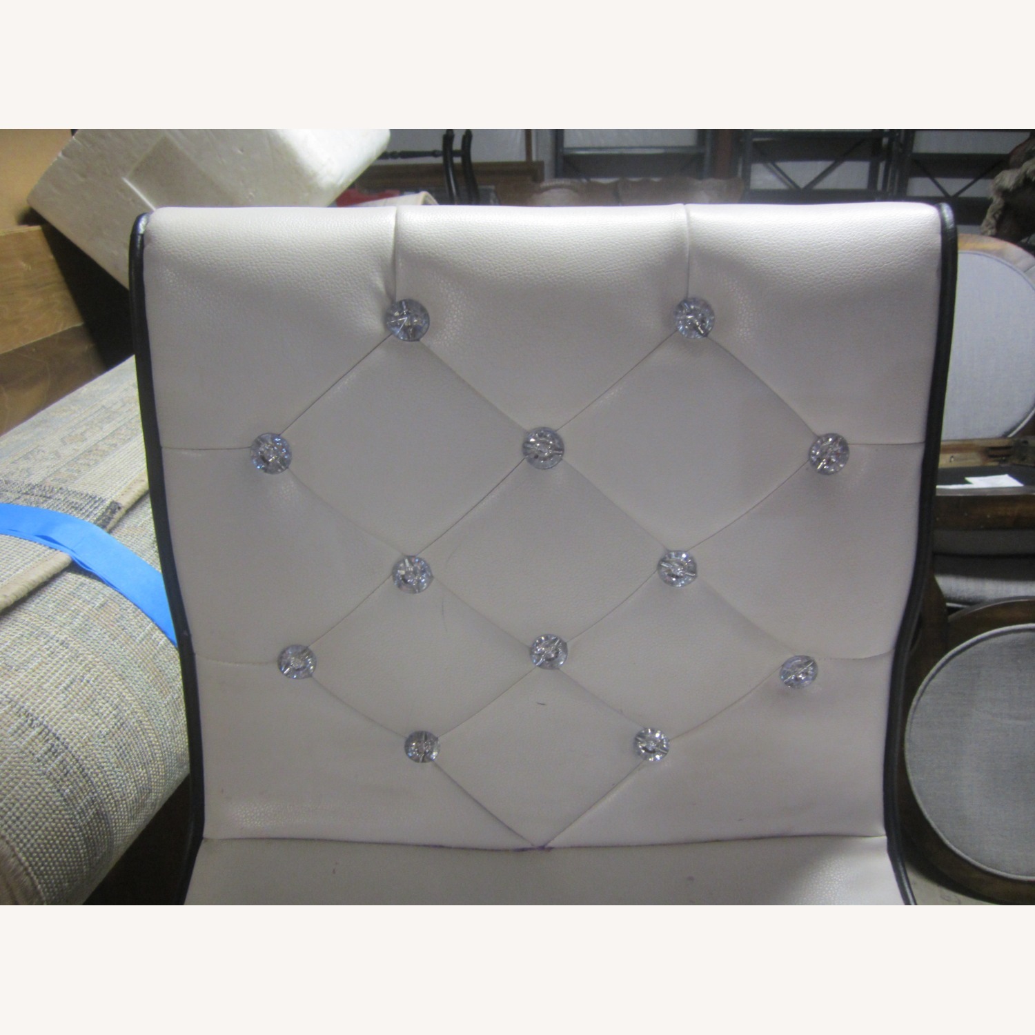 2 White Vynyle Bar Stools, Chrome Pedestal - image-7