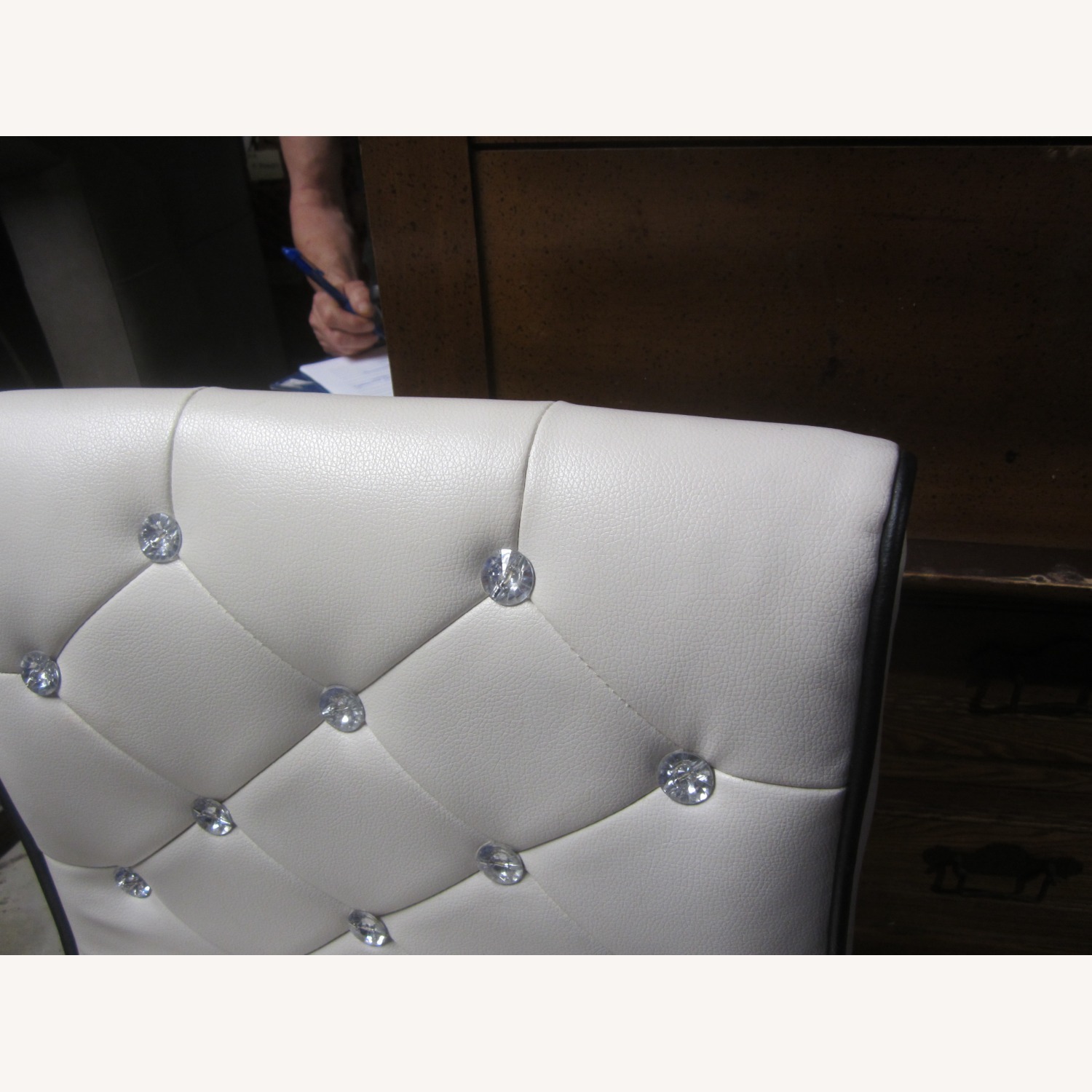 2 White Vynyle Bar Stools, Chrome Pedestal - image-8