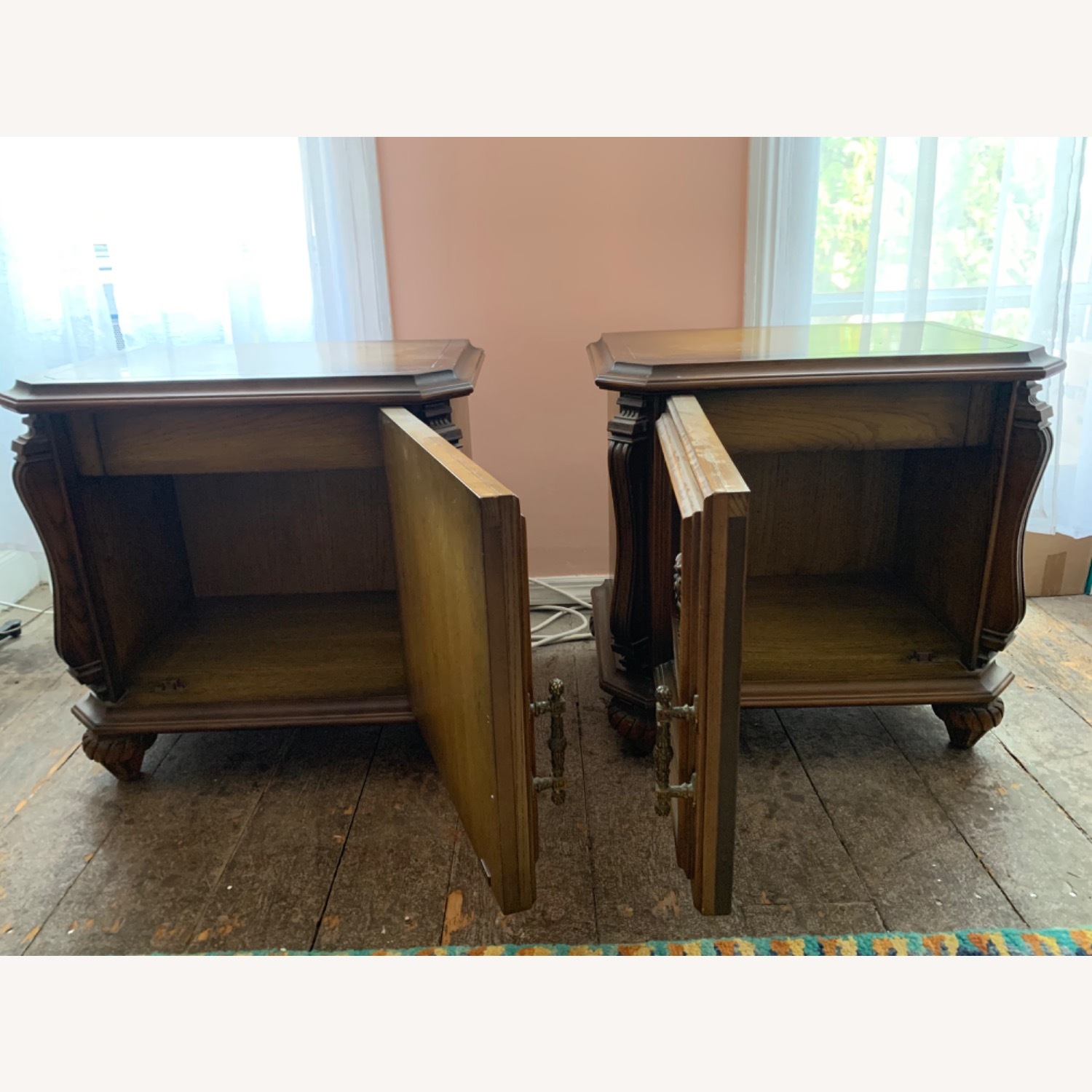 Set of Carved Solid Wood Nightstands - image-1