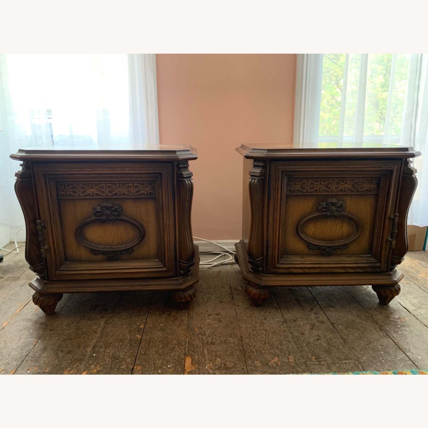 Set of Carved Solid Wood Nightstands - image-4