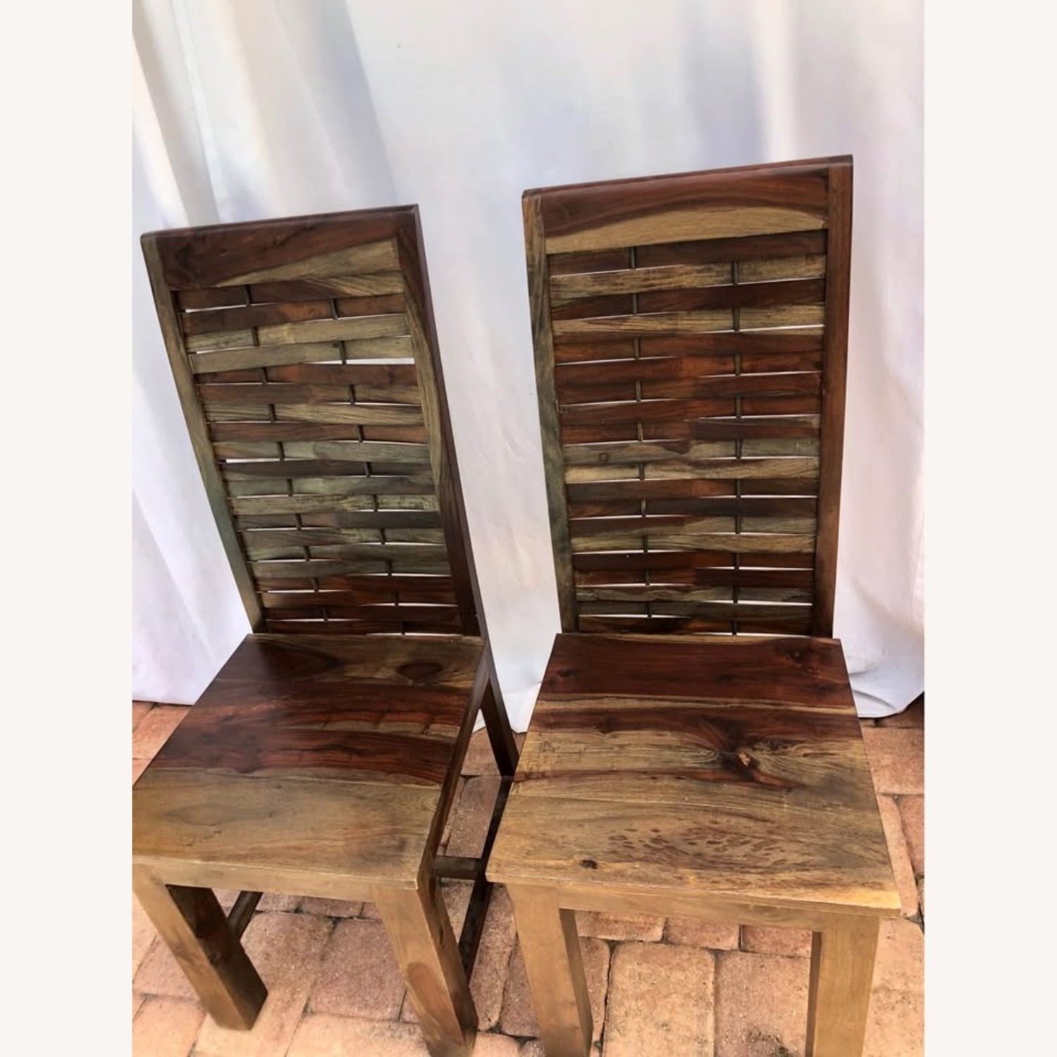 Pair of Indian Rosewood Woven Back Dining Chairs - image-1