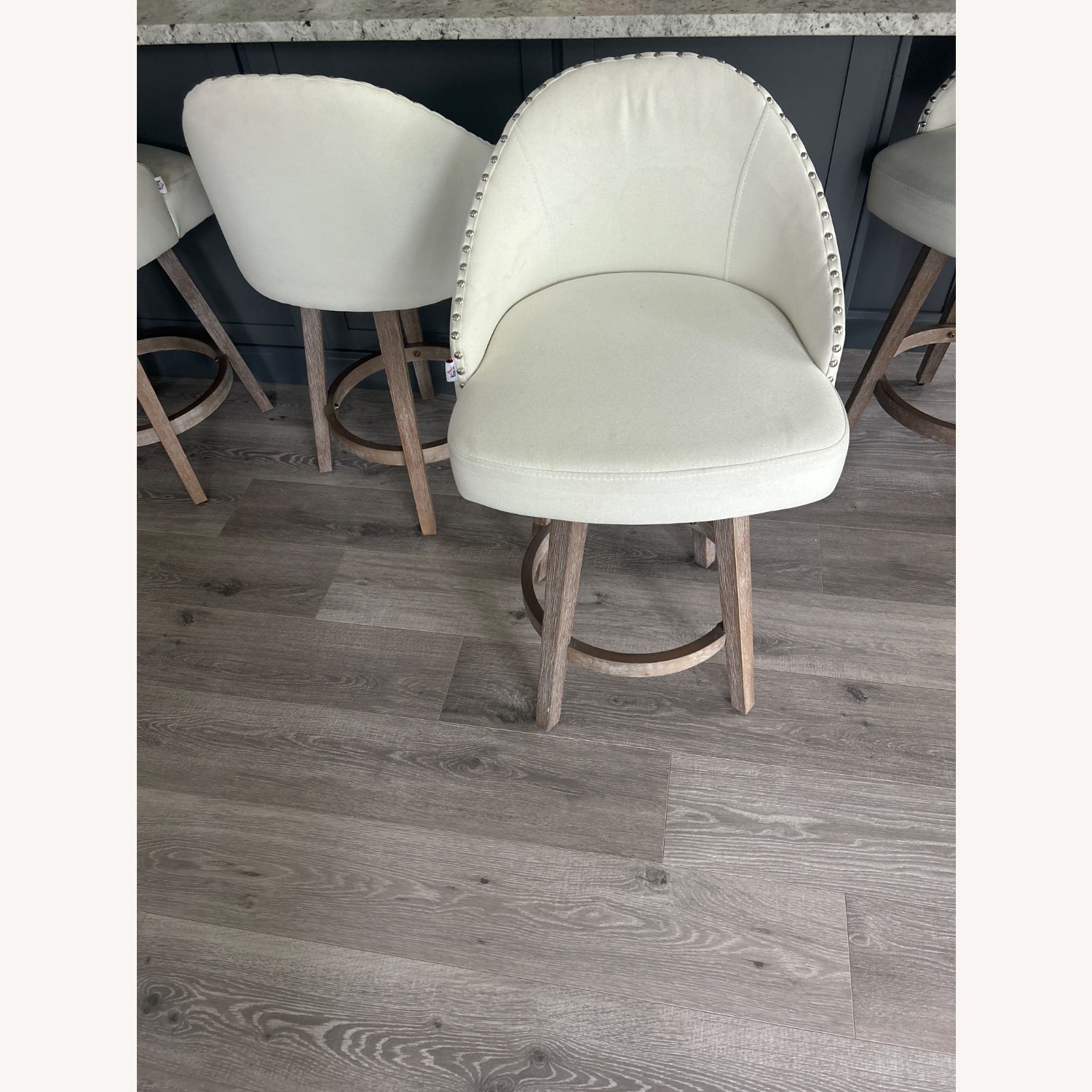 6 Cream Swivel Upholstered Counter Stools - image-3