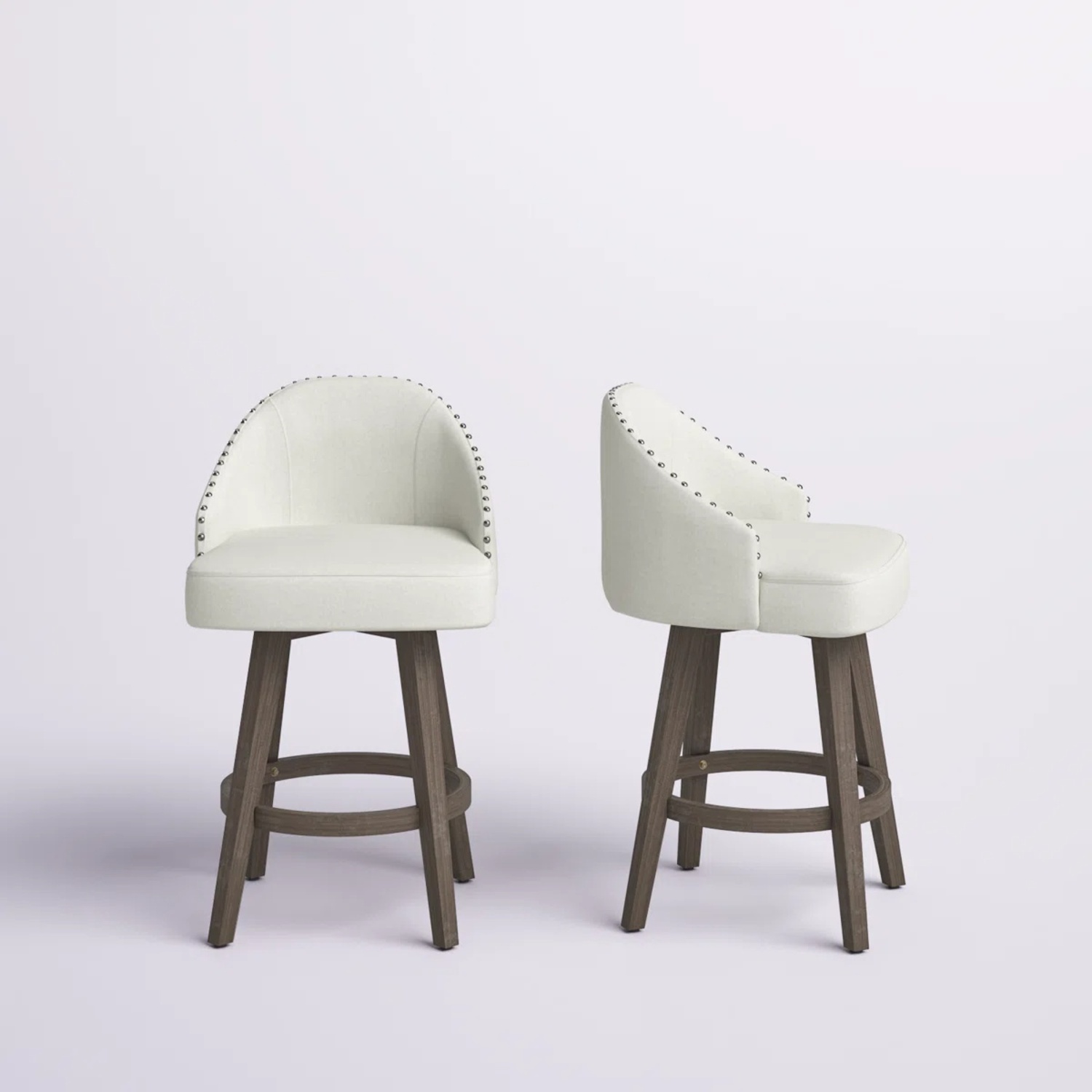 6 Cream Swivel Upholstered Counter Stools - image-5