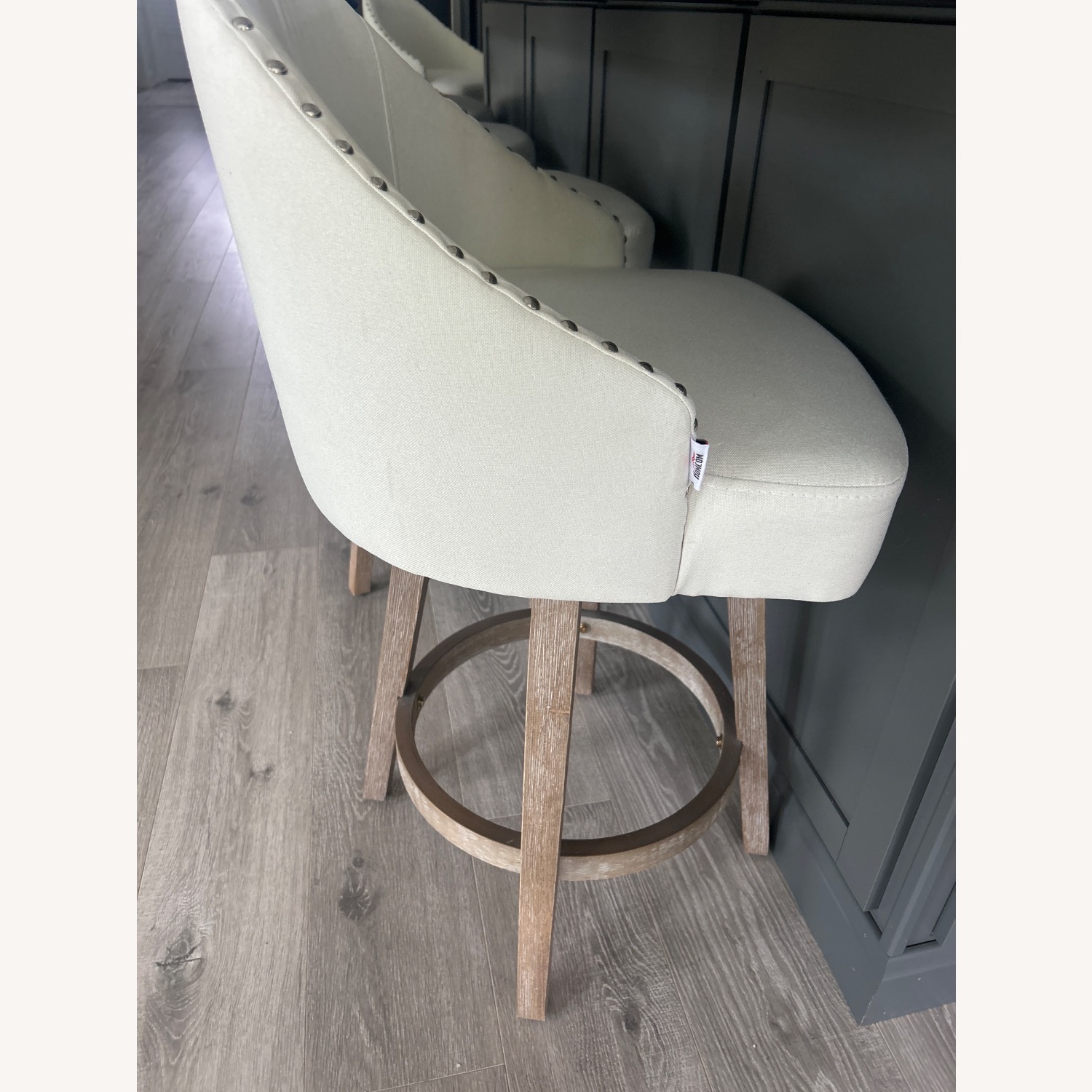 6 Cream Swivel Upholstered Counter Stools - image-4