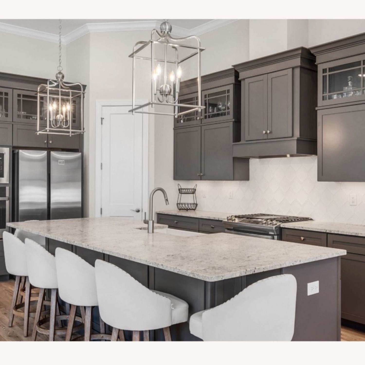 6 Cream Swivel Upholstered Counter Stools - image-1