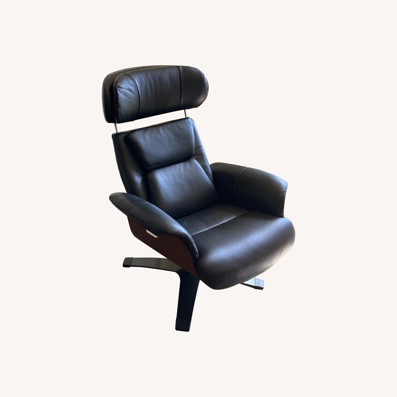 Leather Swival Recliner W Ottoman - image-0