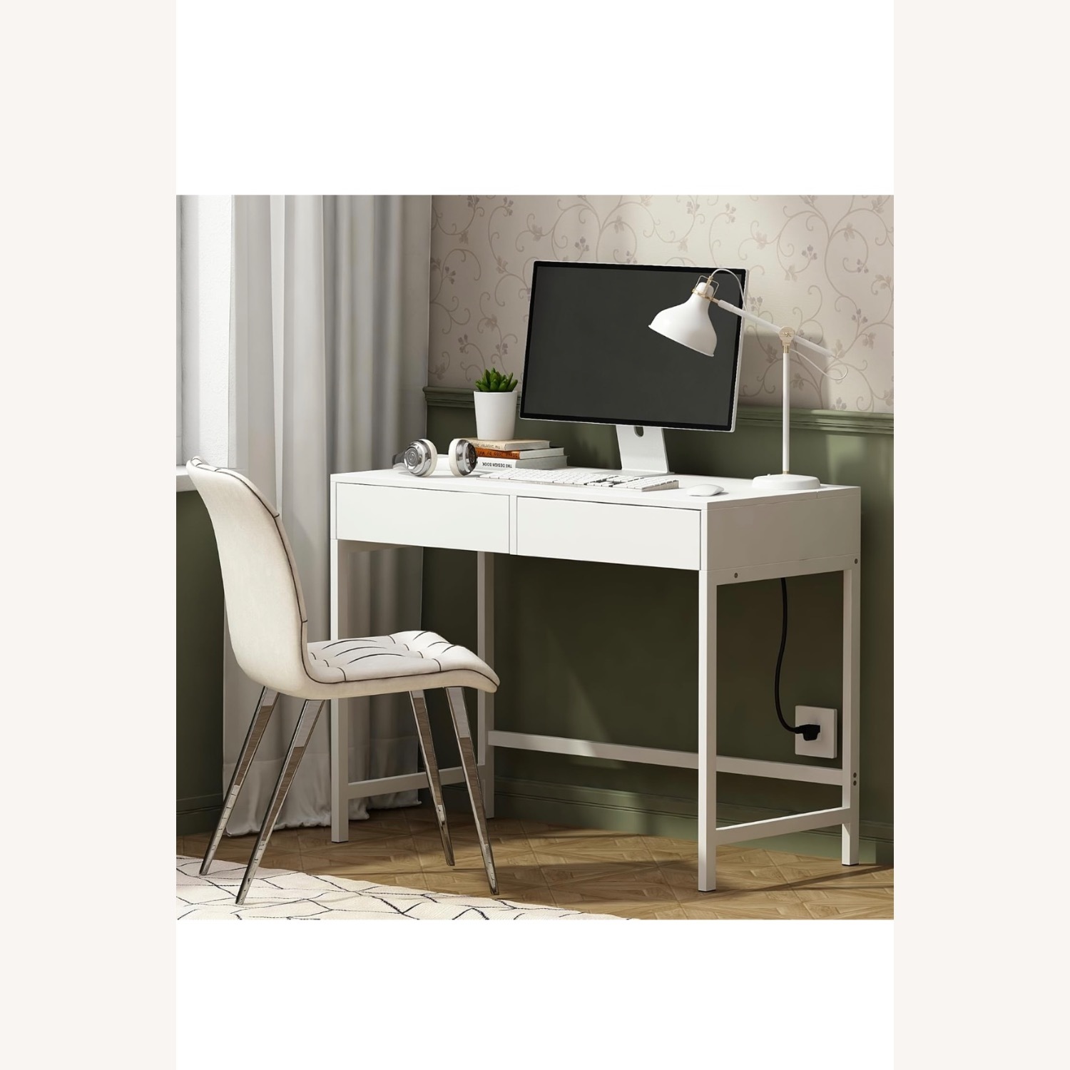 White Desk with Charging Port - image-3