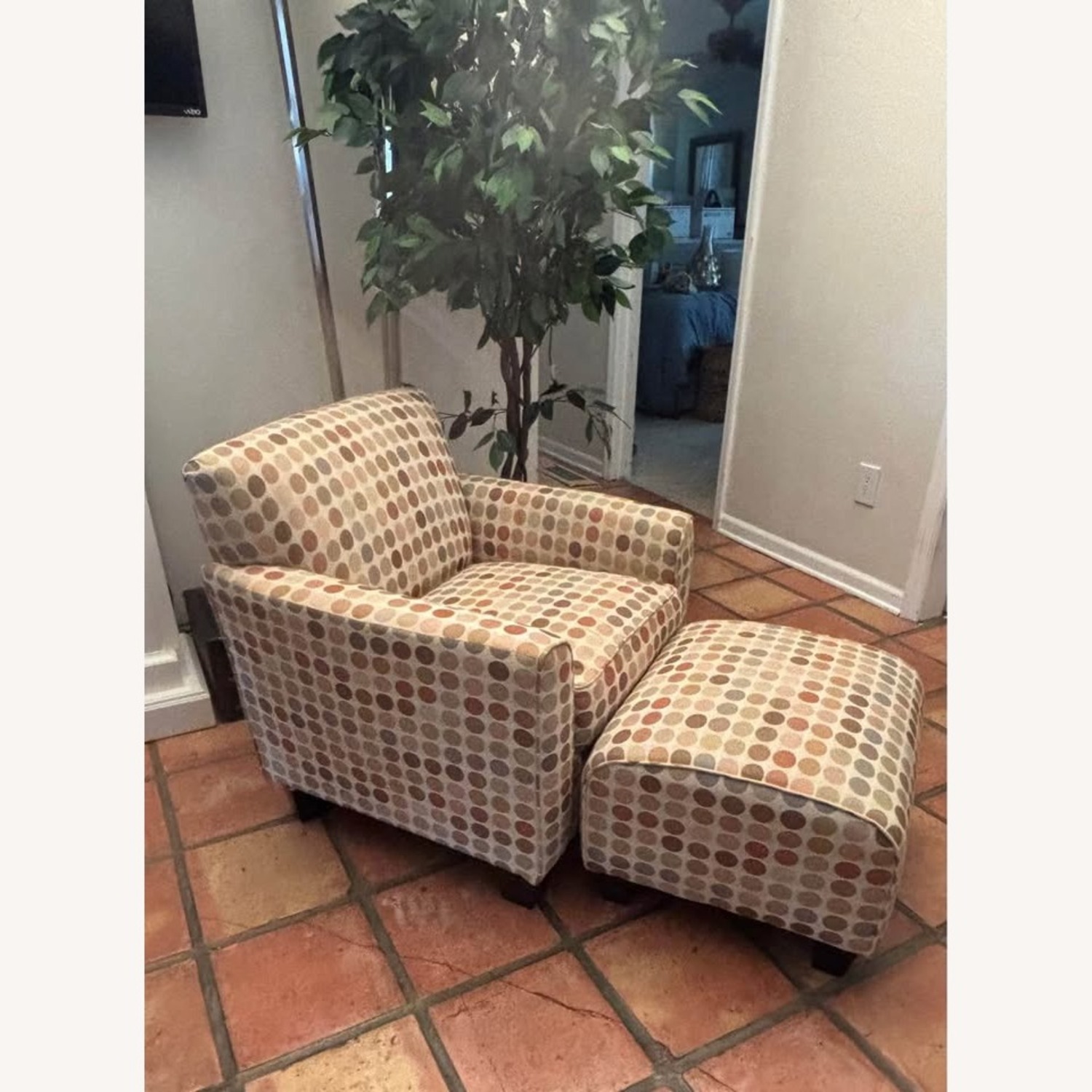 Retro Beige Dot Armchair and Ottoman - image-1