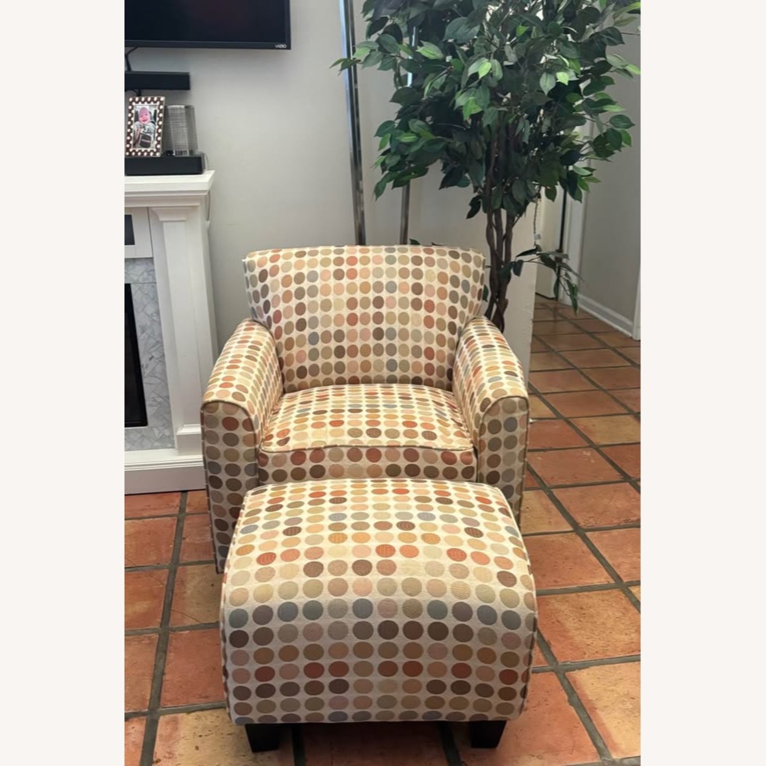 Retro Beige Dot Armchair and Ottoman - image-5