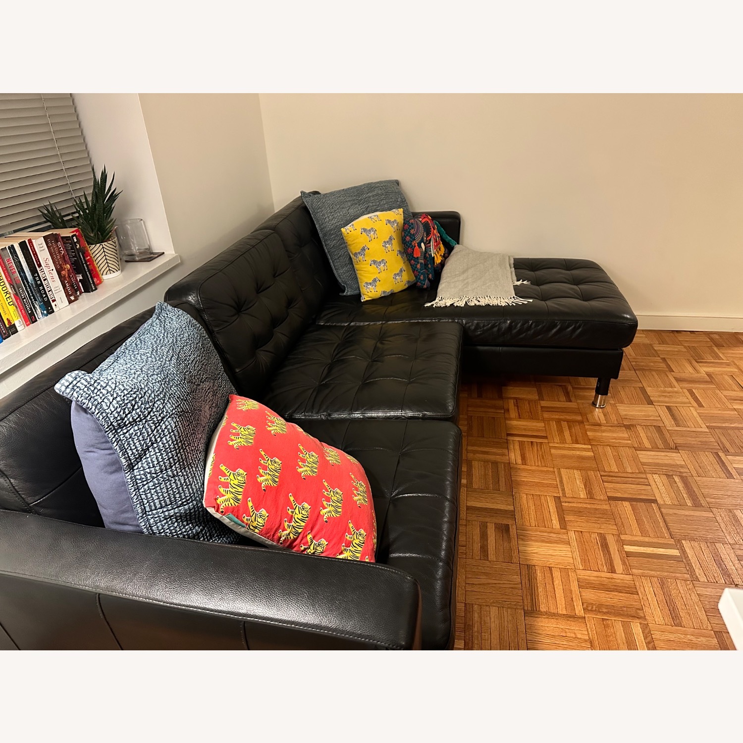 IKEA Black Leather Sectional Couch L shape - image-2