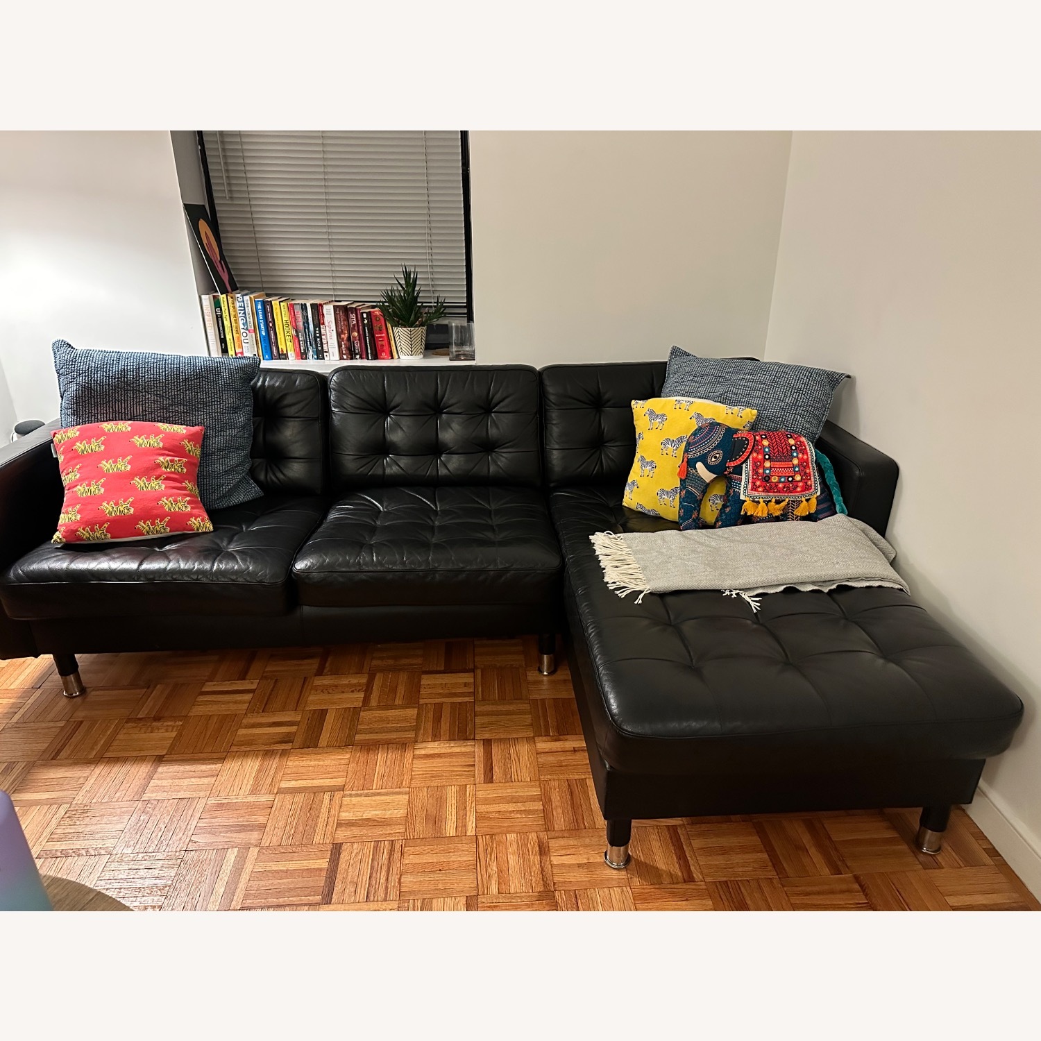 IKEA Black Leather Sectional Couch L shape - image-1