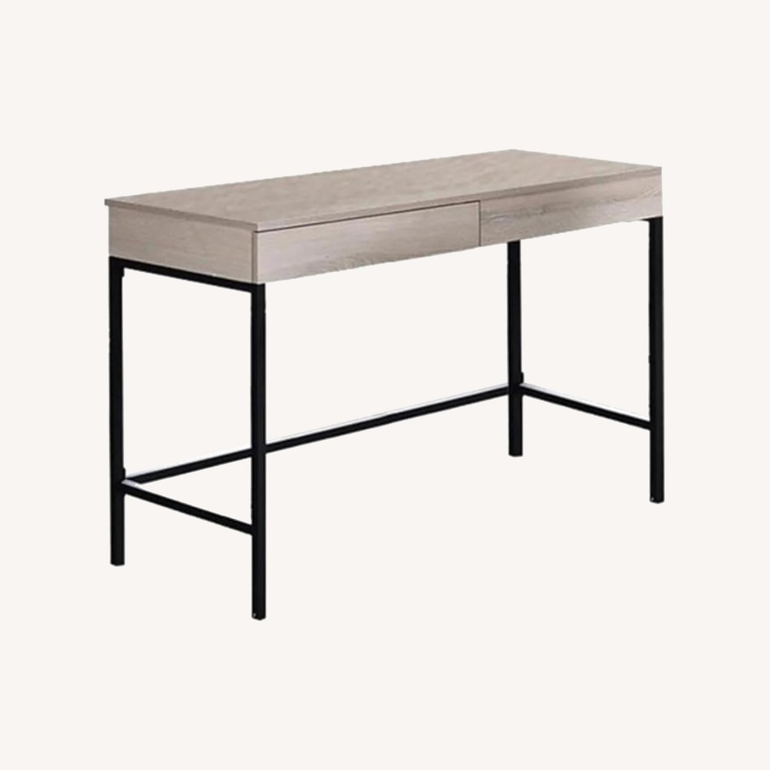 Modern Minimalist Brown Writing Desk with Drawers - image-0