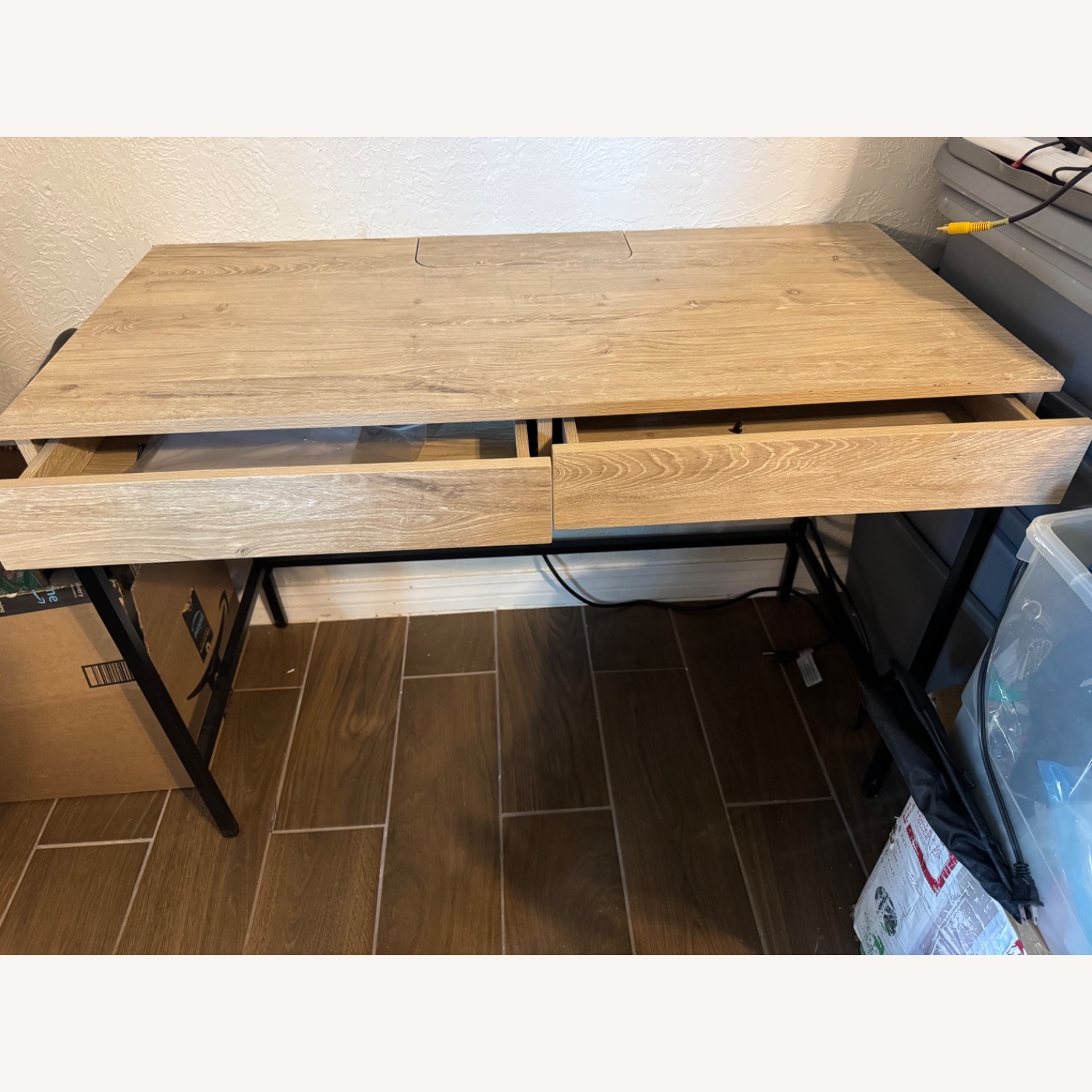 Modern Minimalist Brown Writing Desk with Drawers - image-8