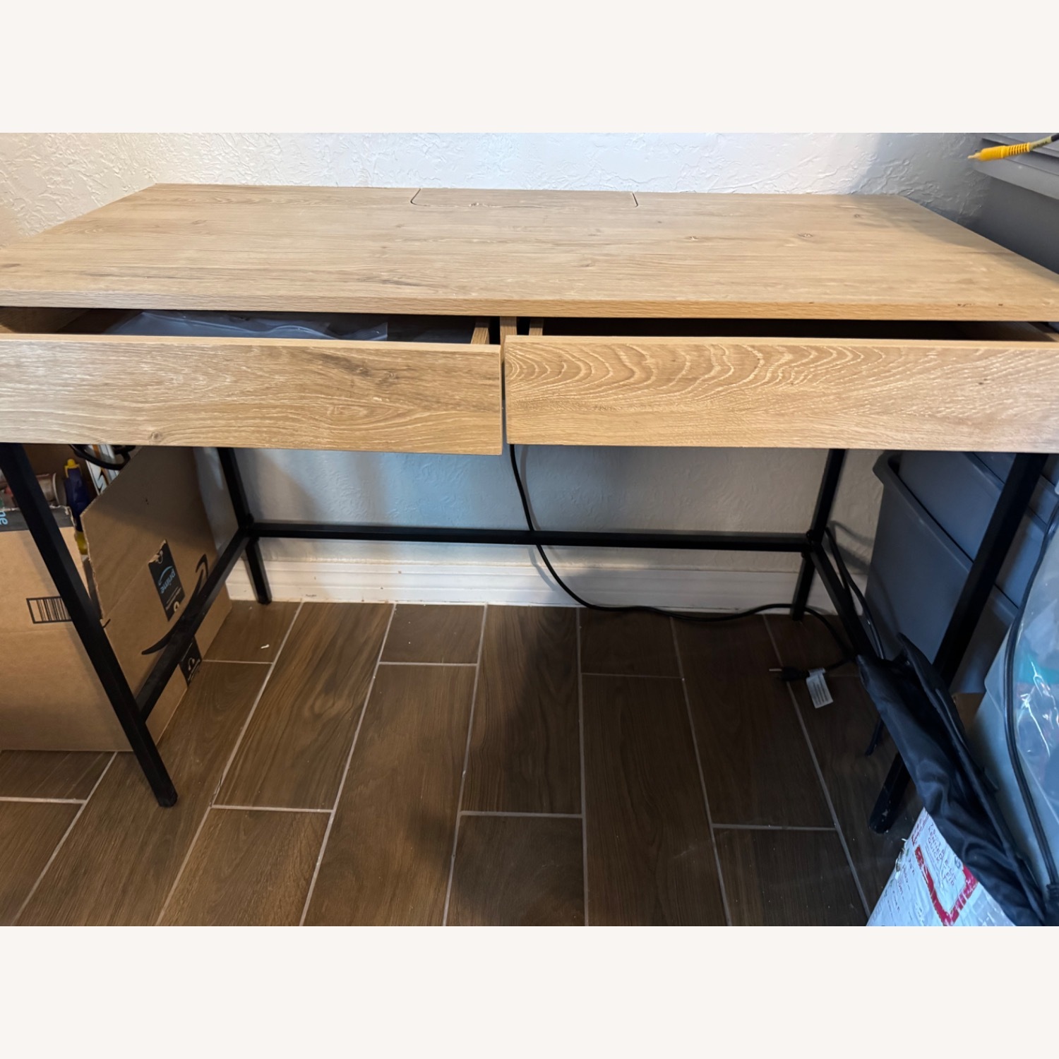 Modern Minimalist Brown Writing Desk with Drawers - image-7