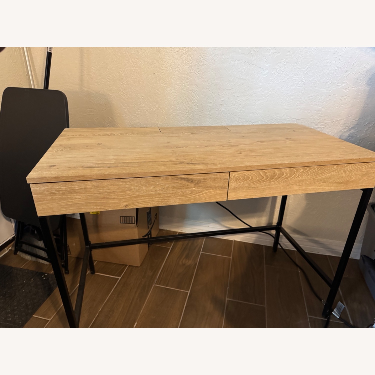 Modern Minimalist Brown Writing Desk with Drawers - image-11