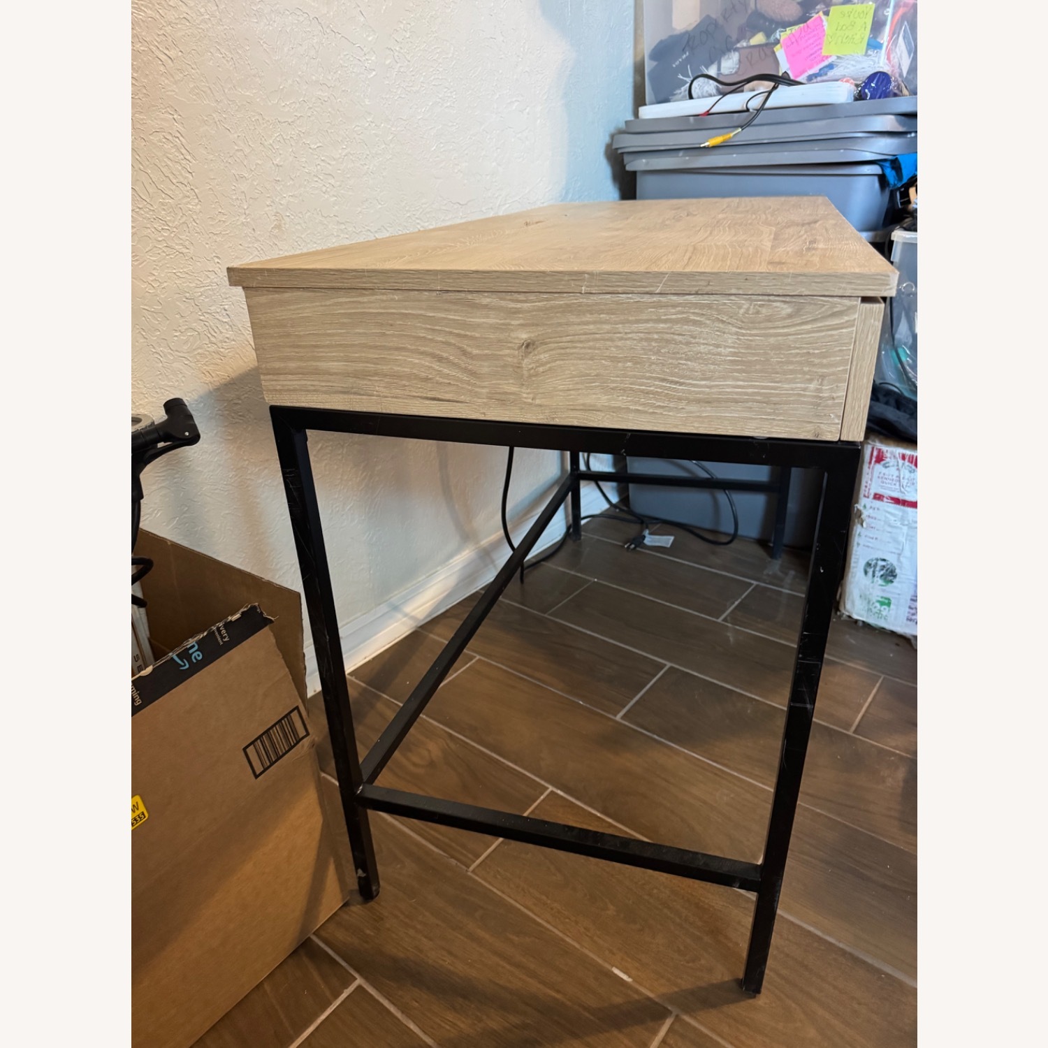 Modern Minimalist Brown Writing Desk with Drawers - image-3