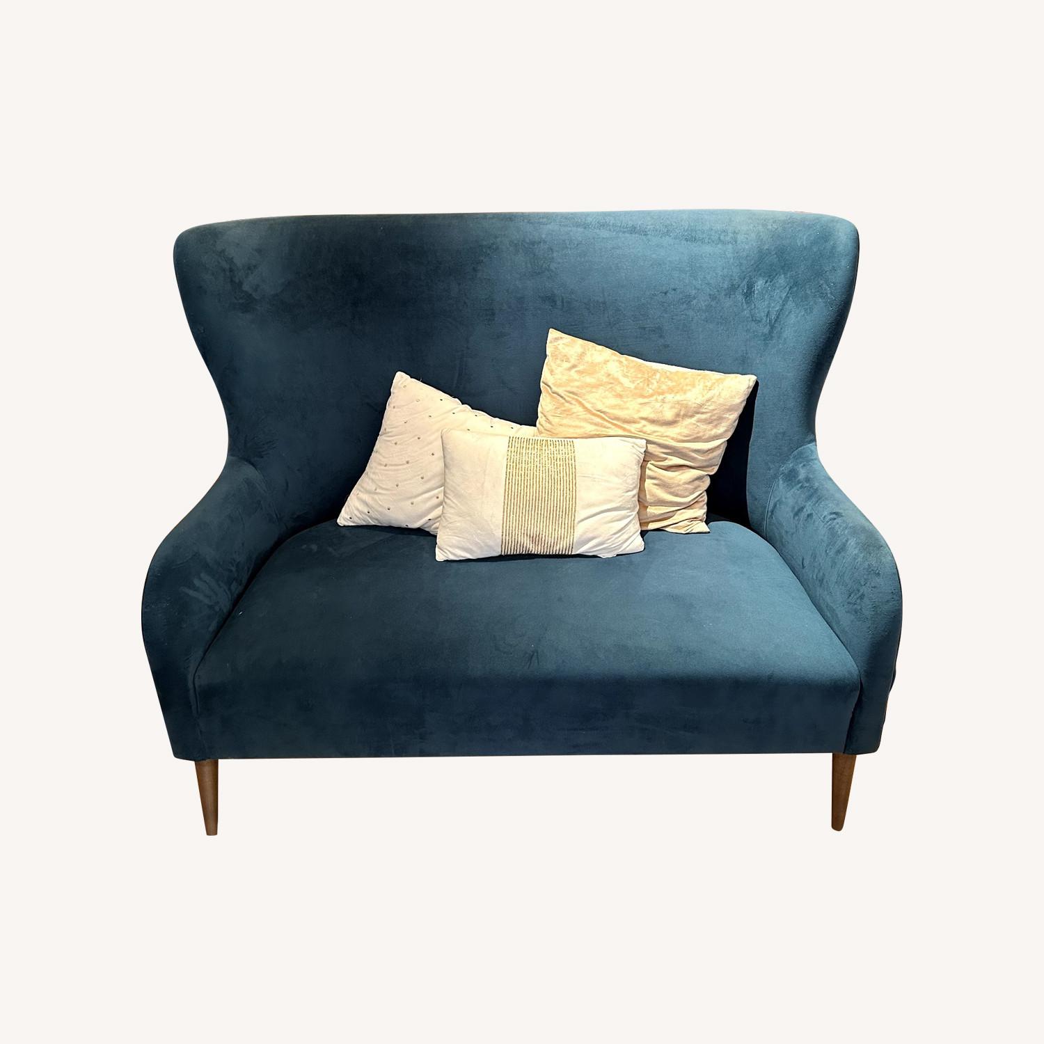 CB2 Suitor High Back Loveseat in Peacock Blue - image-0