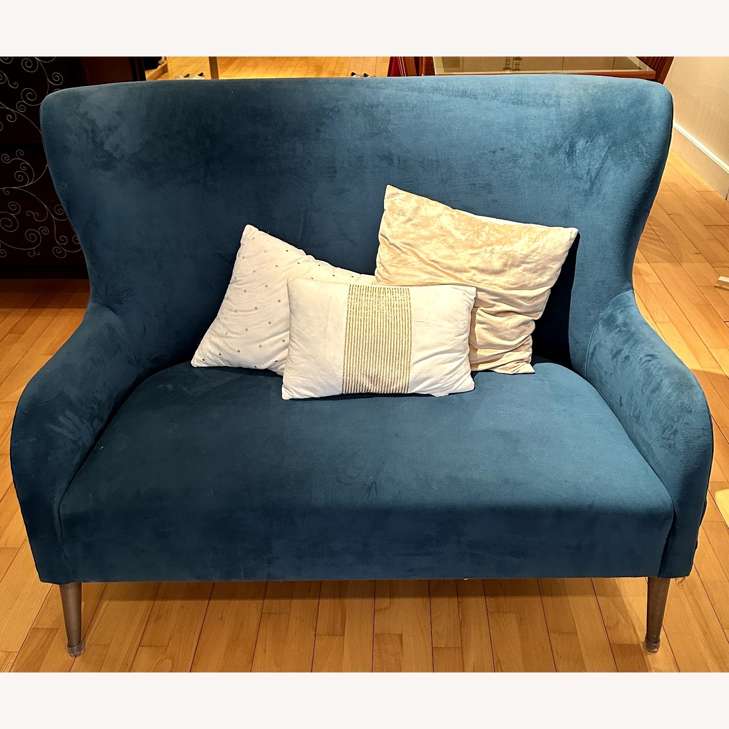 CB2 Suitor High Back Loveseat in Peacock Blue - image-1