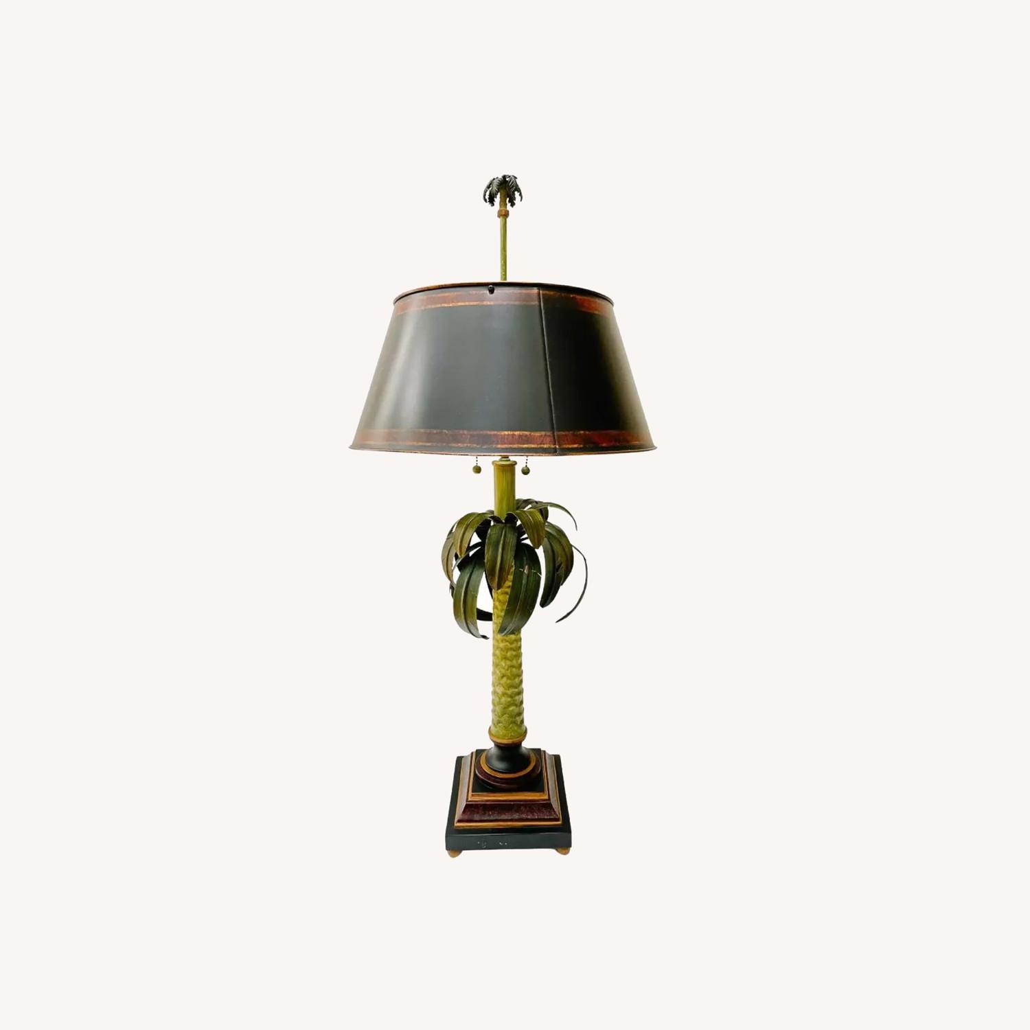 1970 Tole Palm Tree Table Lamp With Tole Shade - image-0
