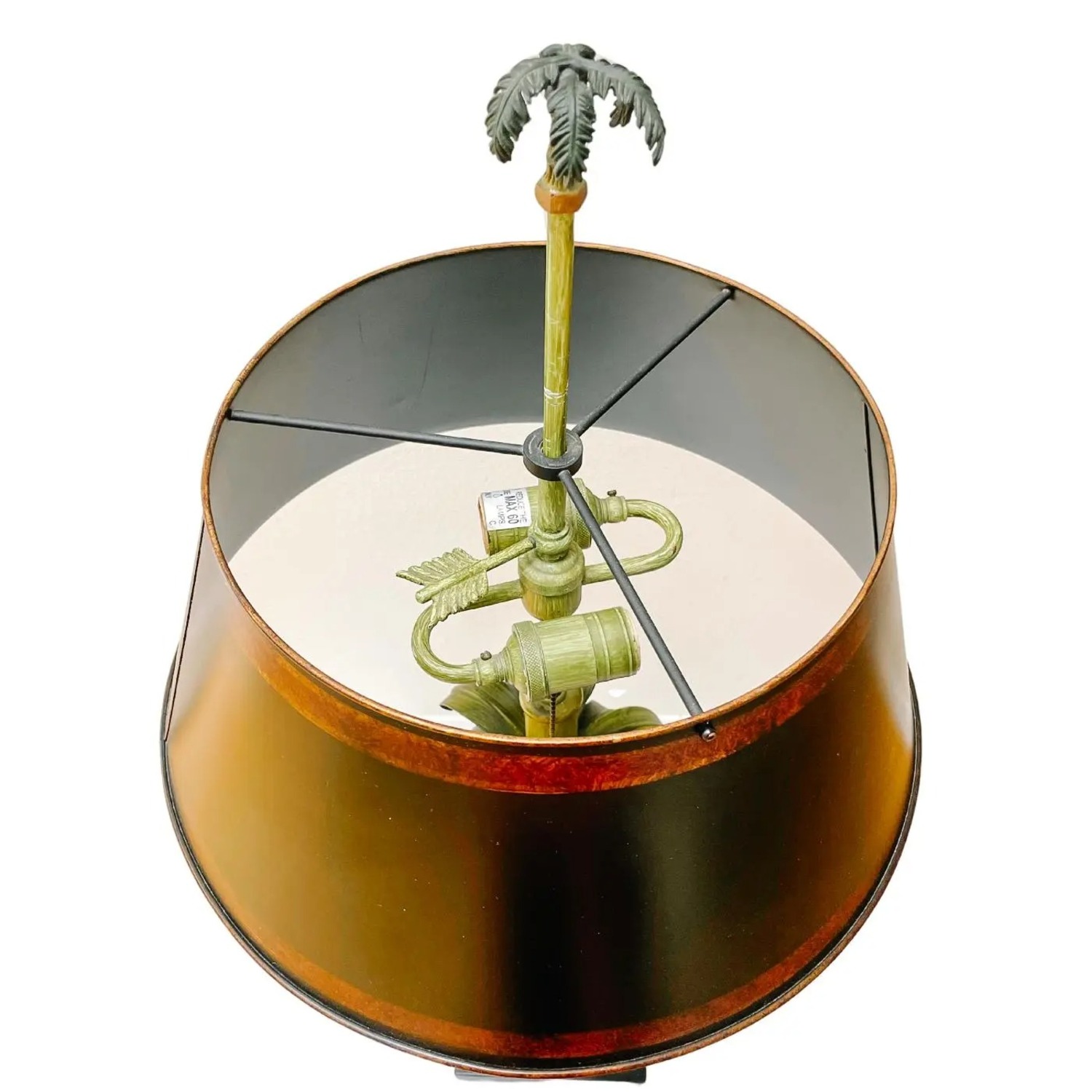 1970 Tole Palm Tree Table Lamp With Tole Shade - image-2